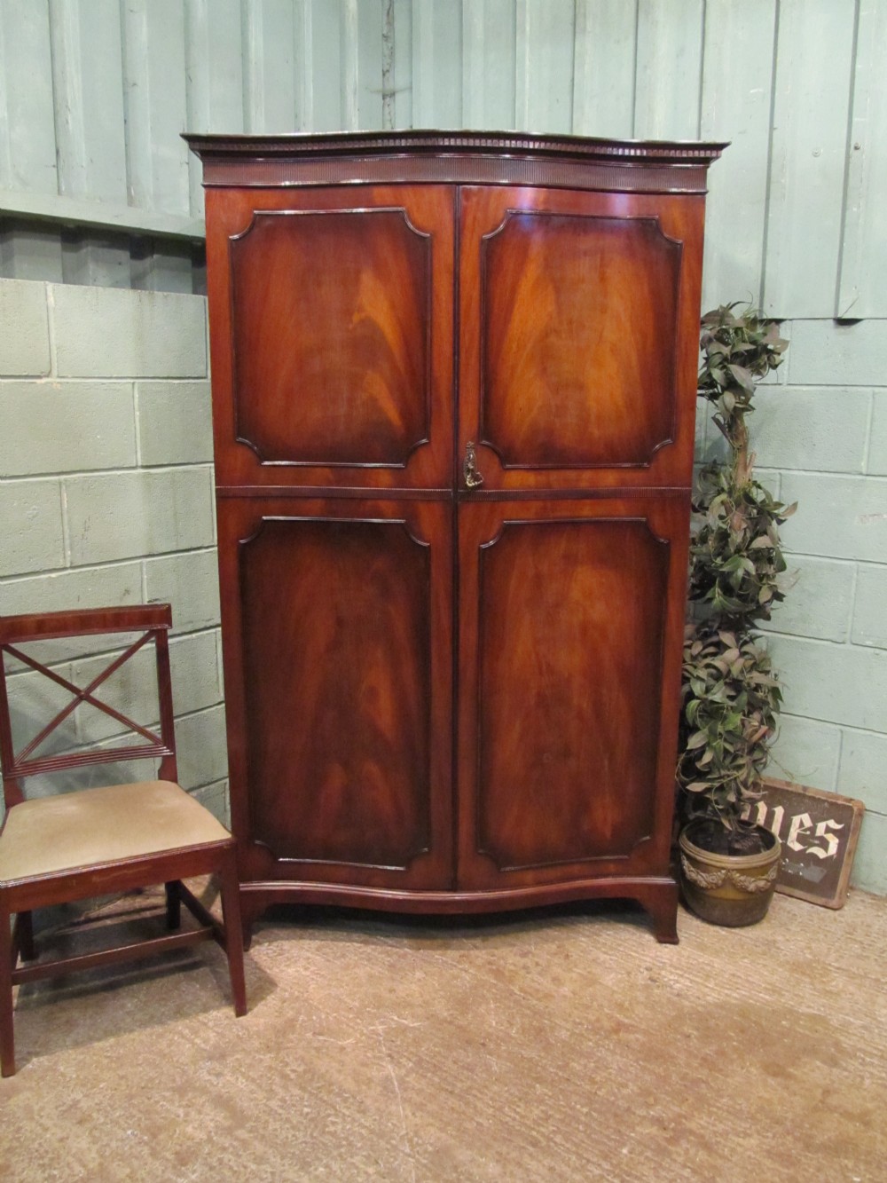 Antique Edwardian Mahogany Serpentine Double Wardrobe c1900