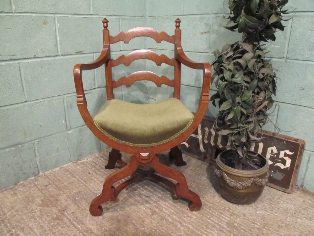 Antique Edwardian Oak Ladder Back Cross Framed Desk Chair c1900