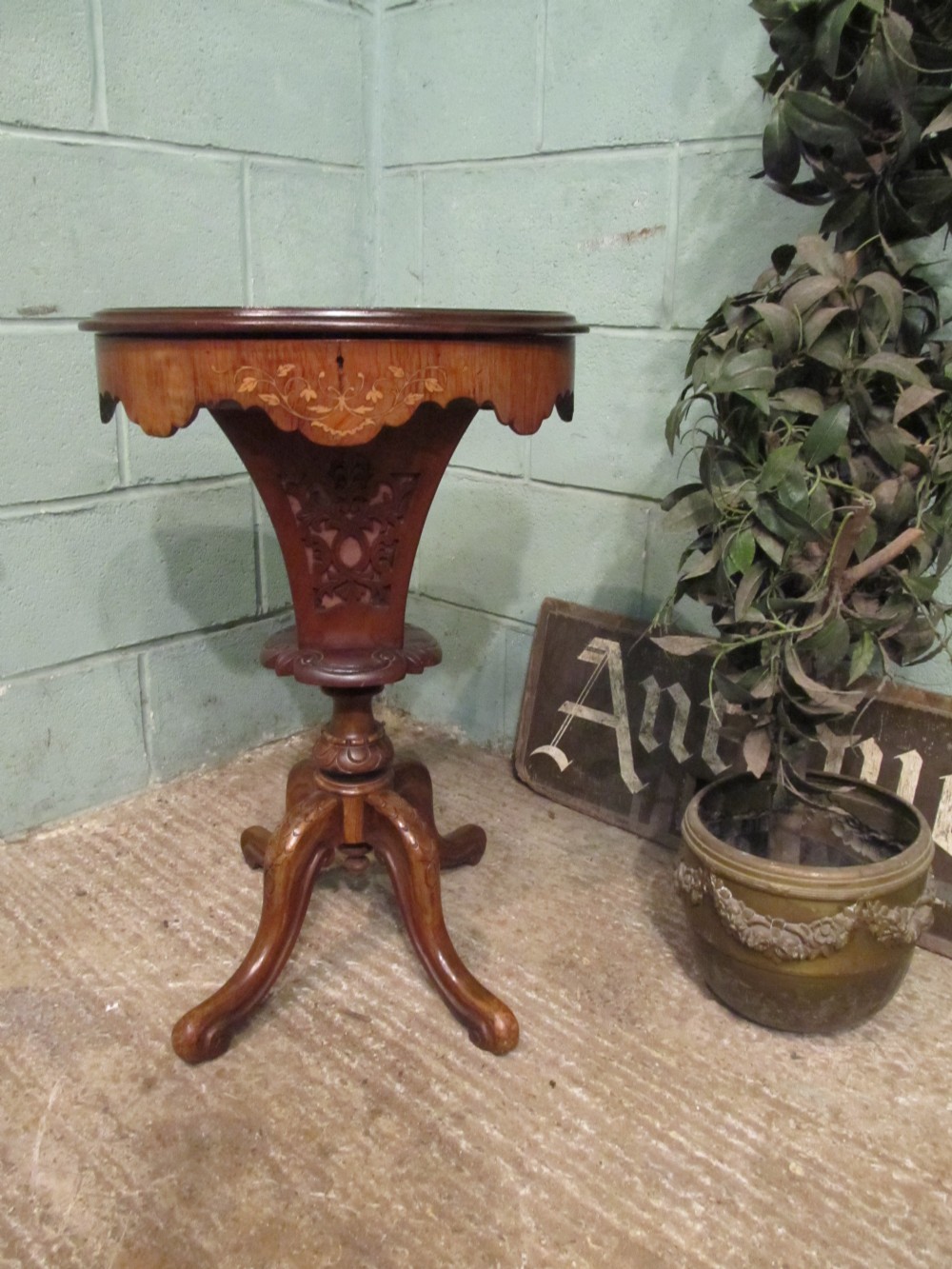 Antique Victorian Walnut Sewing Work Box c1880