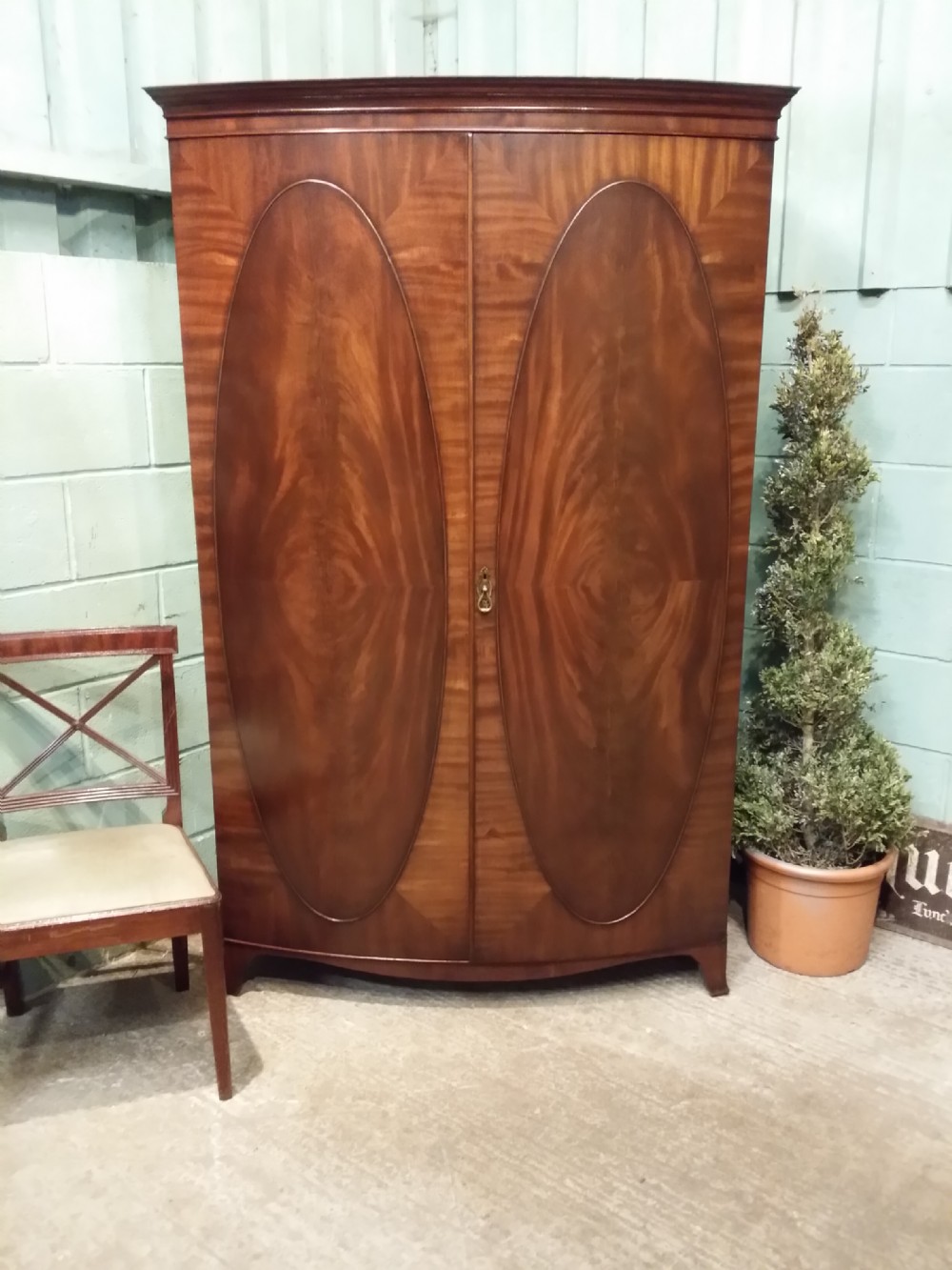 Antique Mahogany Bowfront Double Wardrobe by Waring & Gillow c1920