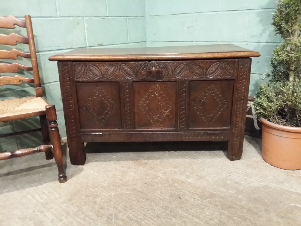 Antique George III Carved Oak Coffer c1780