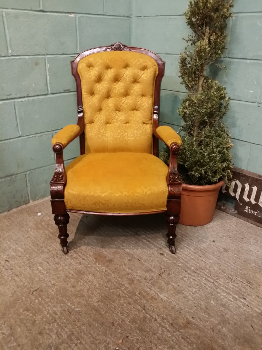 Antique Victorian Walnut Easy Armchair c1880