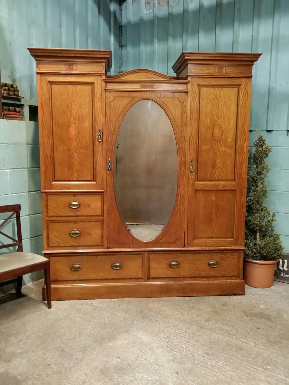 ANTIQUE SHAPLAND &PETTER SATINWOOD & ROSEWOOD WARDROBE COMPACTUM C1900