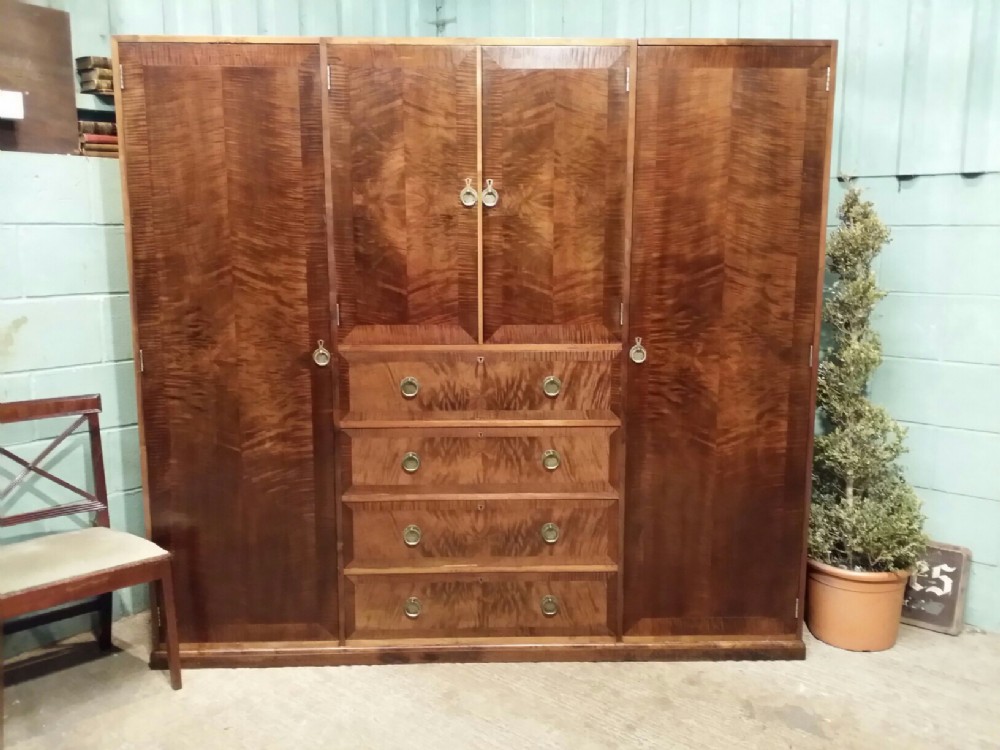 ANTIQUE ARTS & CRAFTS LIBERTY & CO TRIPLE WARDROBE COMPACTUM C1905