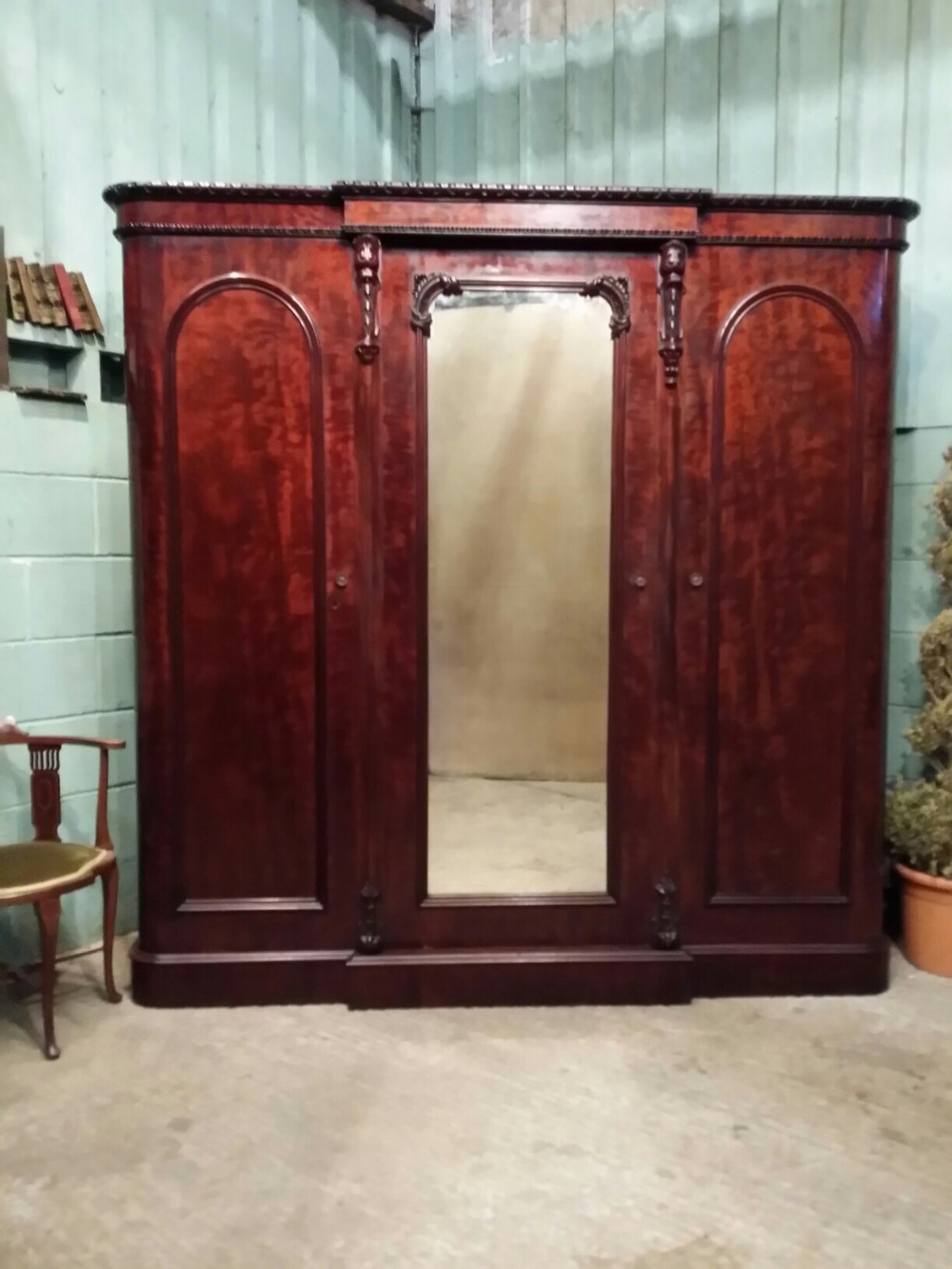 ANTIQUE VICTORIAN SCOTTISH MAHOGANY TRIPLE WARDROBE C1880