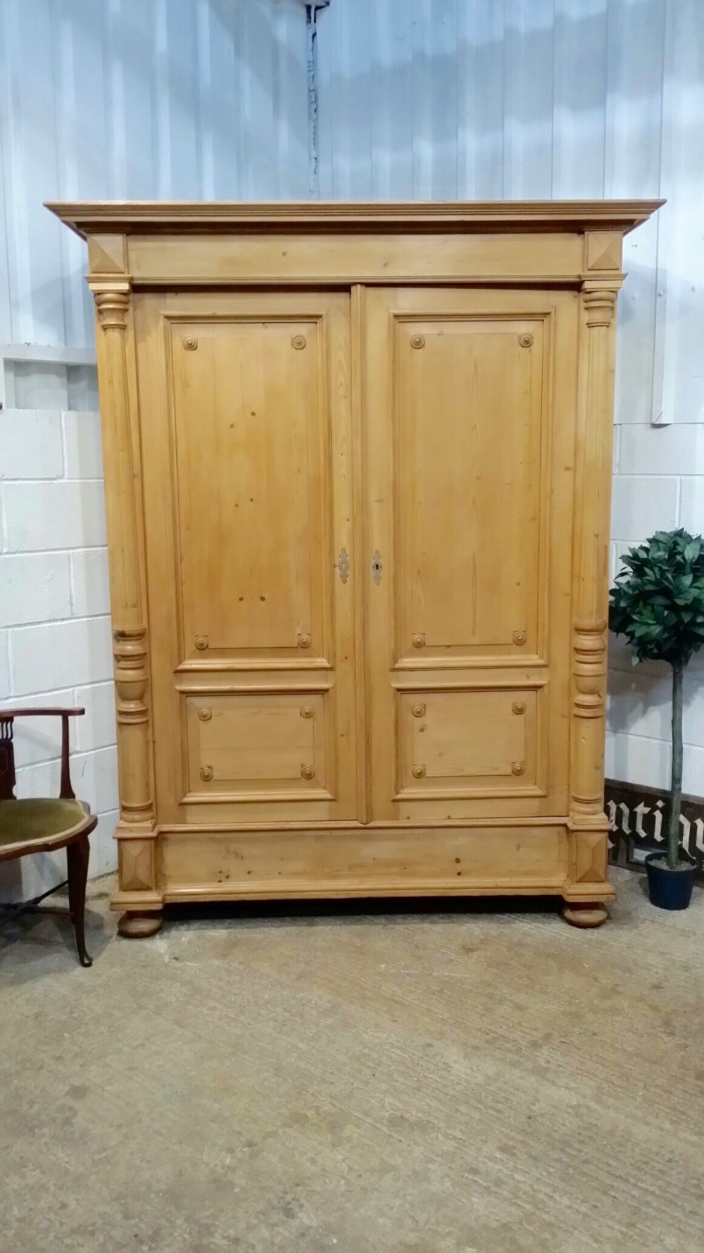 ANTIQUE FLEMISH WAXED PINE DOUBLE WARDROBE C1870