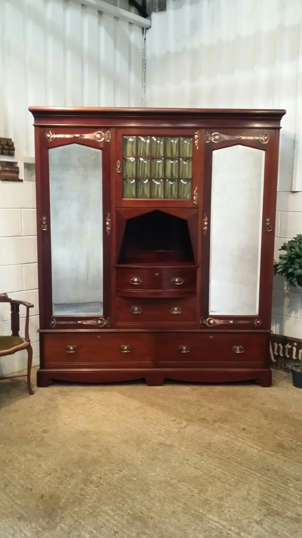 ANTIQUE ARTS & CRAFTS MAHOGANY TRIPLE WARDROBE BY SHAPLAND & PETTER C1890