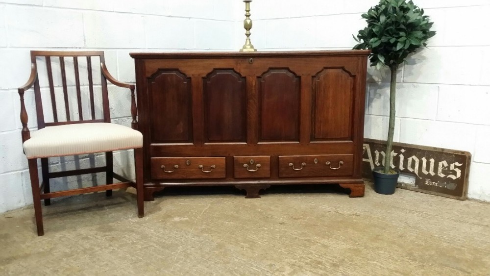 ANTIQUE LARGE GEORGIAN PERIOD JOINED OAK MULE CHEST C1780