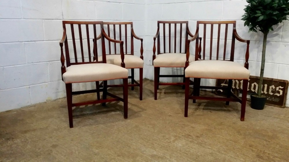 ANTIQUE SET FOUR REGENCY MAHOGANY ELBOW CHAIRS C1820