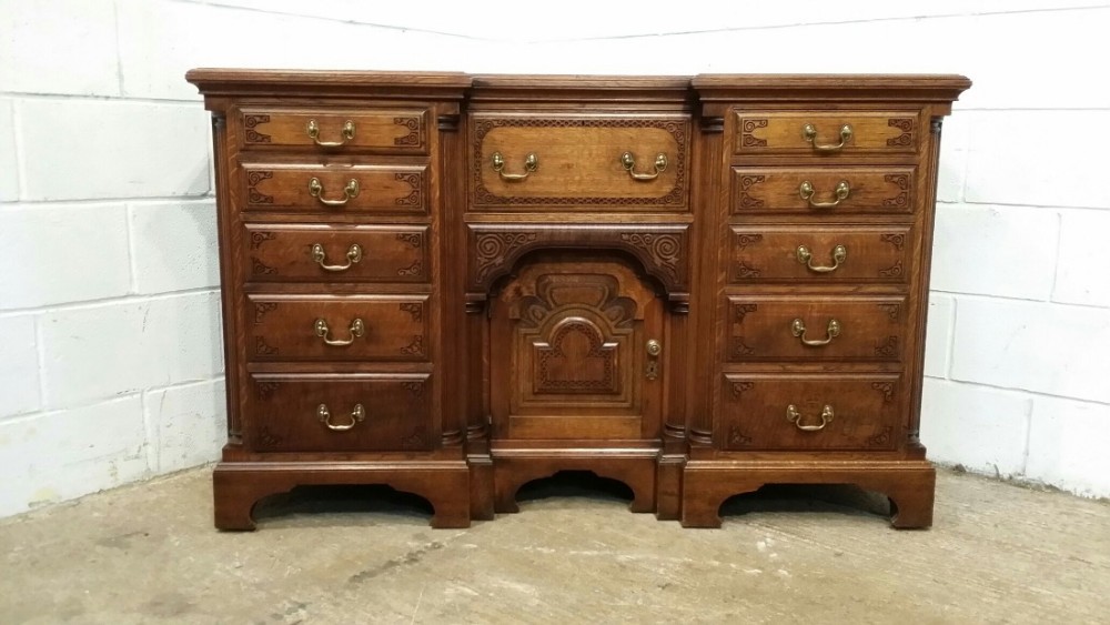 ANTIQUE VICTORIAN OAK BREAKFRONT SIDEBOARD WITH SECRETAIRE C1890