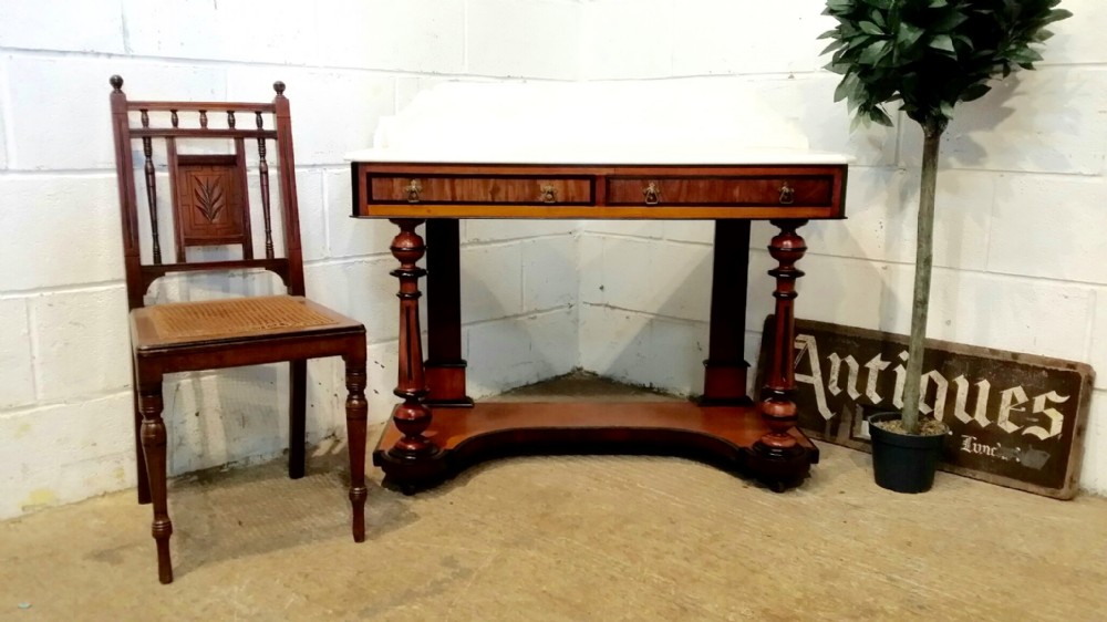ANTIQUE VICTORIAN MAHOGANY,ROSEWOOD & EBONY MARBLE TOP WASHSTAND C1880