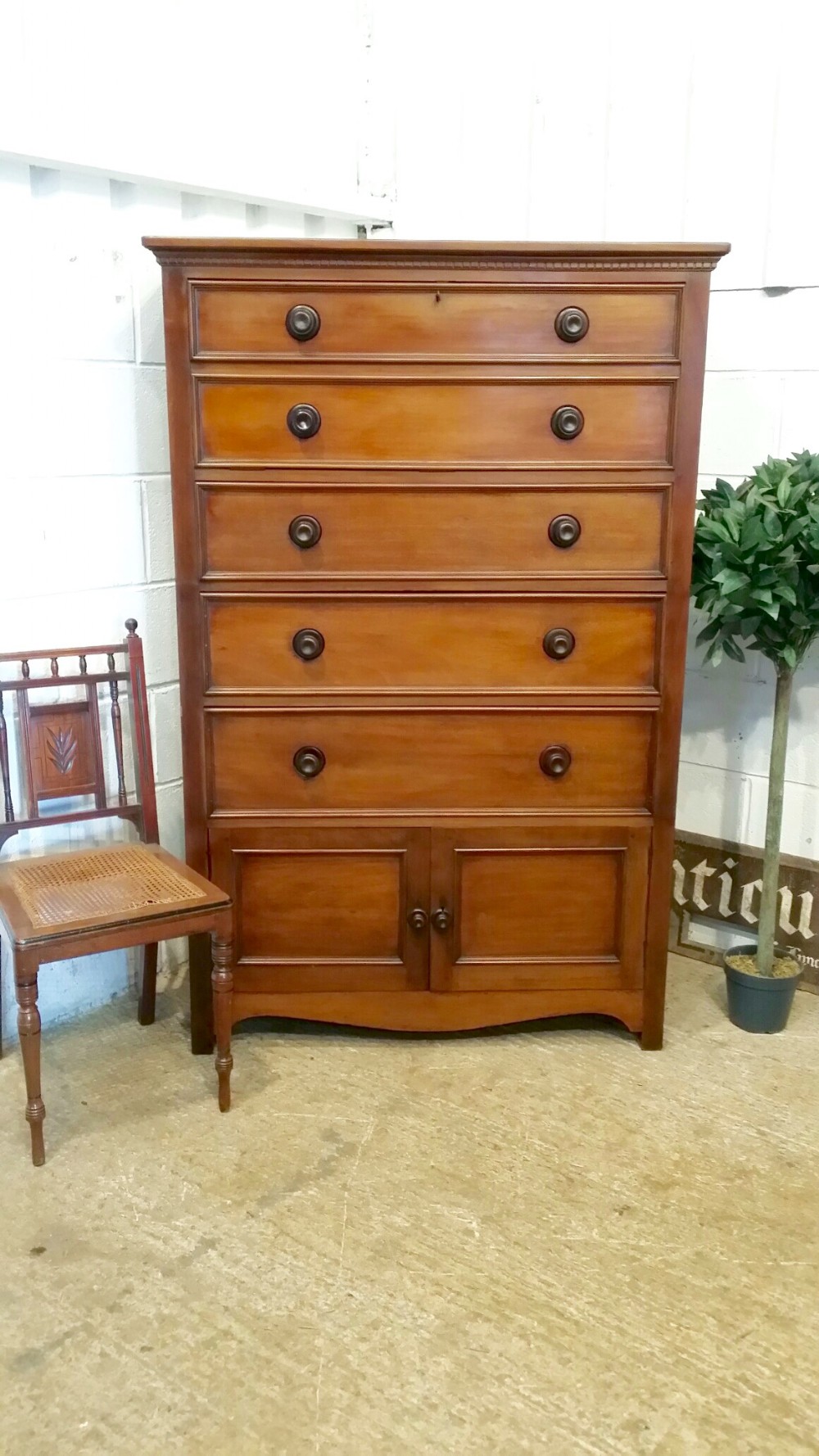ANTIQUE LATE VICTORIAN MAHOGANY TALL SECRETAIRE CHEST OF DRAWERS C1890