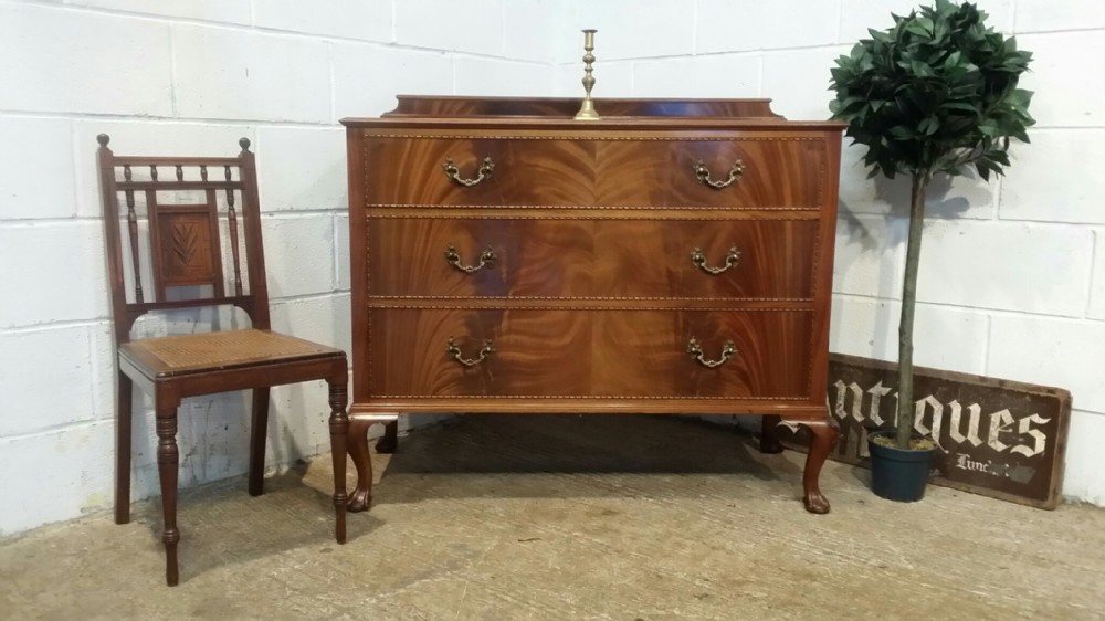 ANTIQUE EDWARDIAN FLAMED MAHOGANY CHEST OF DRAWERS C1900