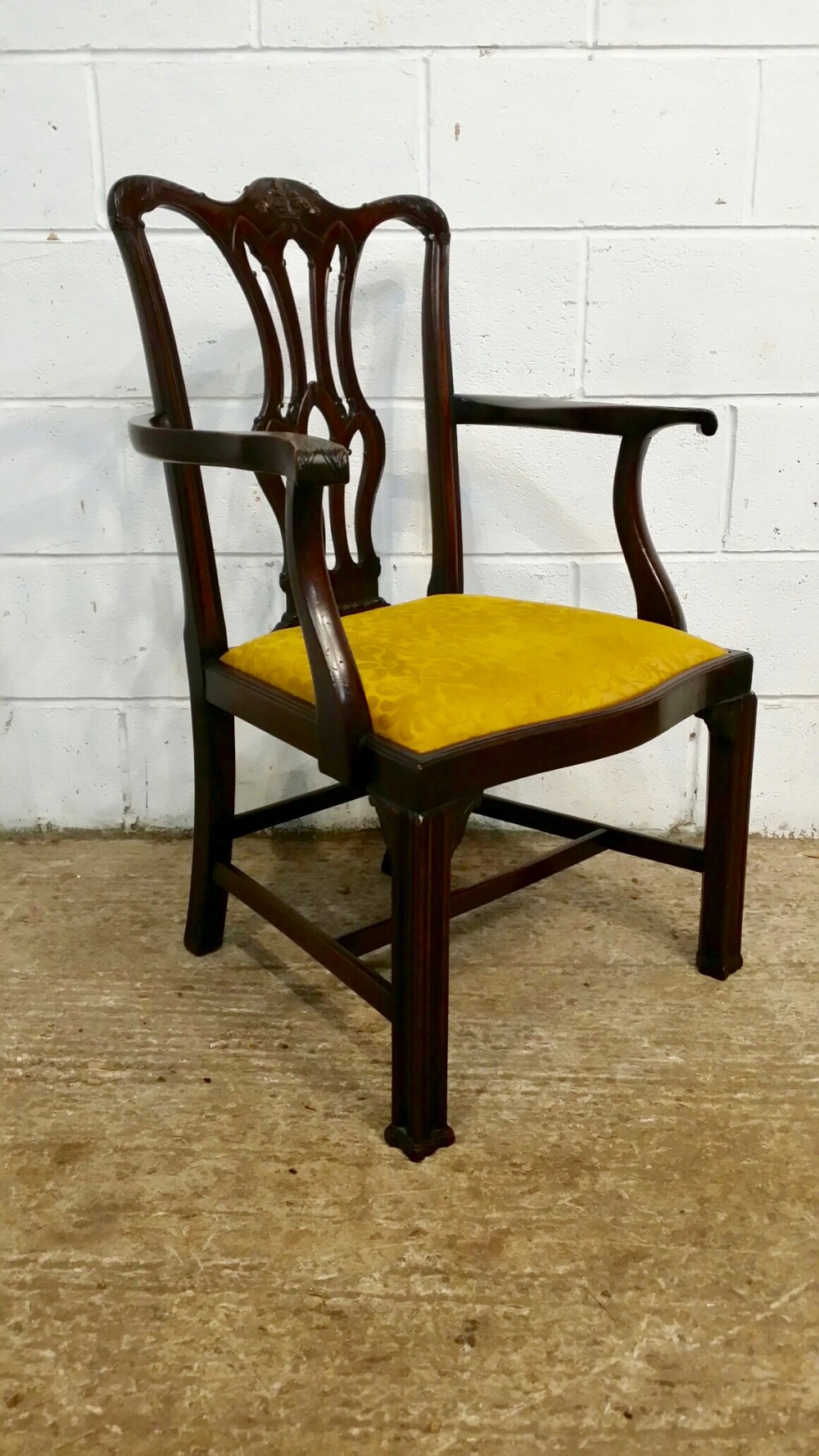 ANTIQUE EDWARDIAN CHIPPENDALE CUBAN MAHOGANY LIBRARY CHAIR C1900