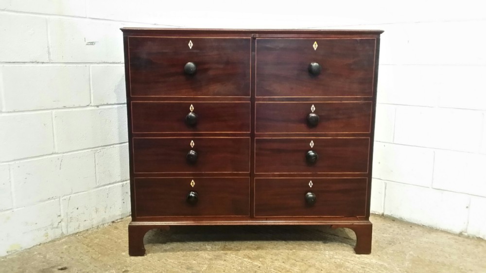 ANTIQUE REGENCY MAHOGANY INLAID CABINET WITH FALSE DRAWER FRONT C1820