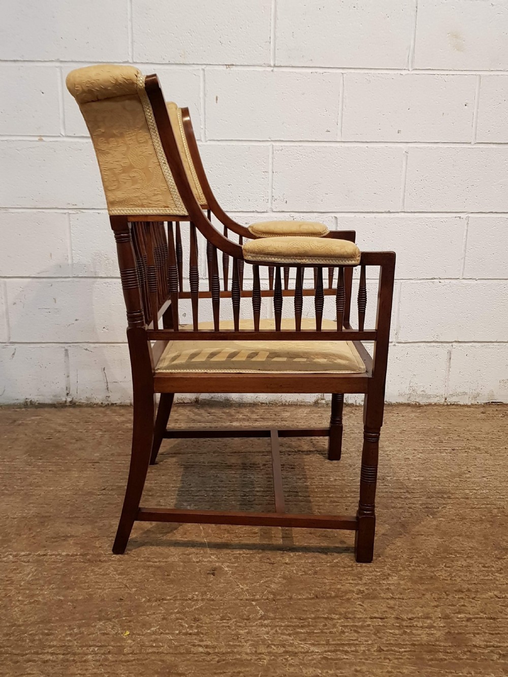 ANTIQUE ARTS AND CRAFTS MAHOGANY FRAMED SALON CHAIR C1890 View II