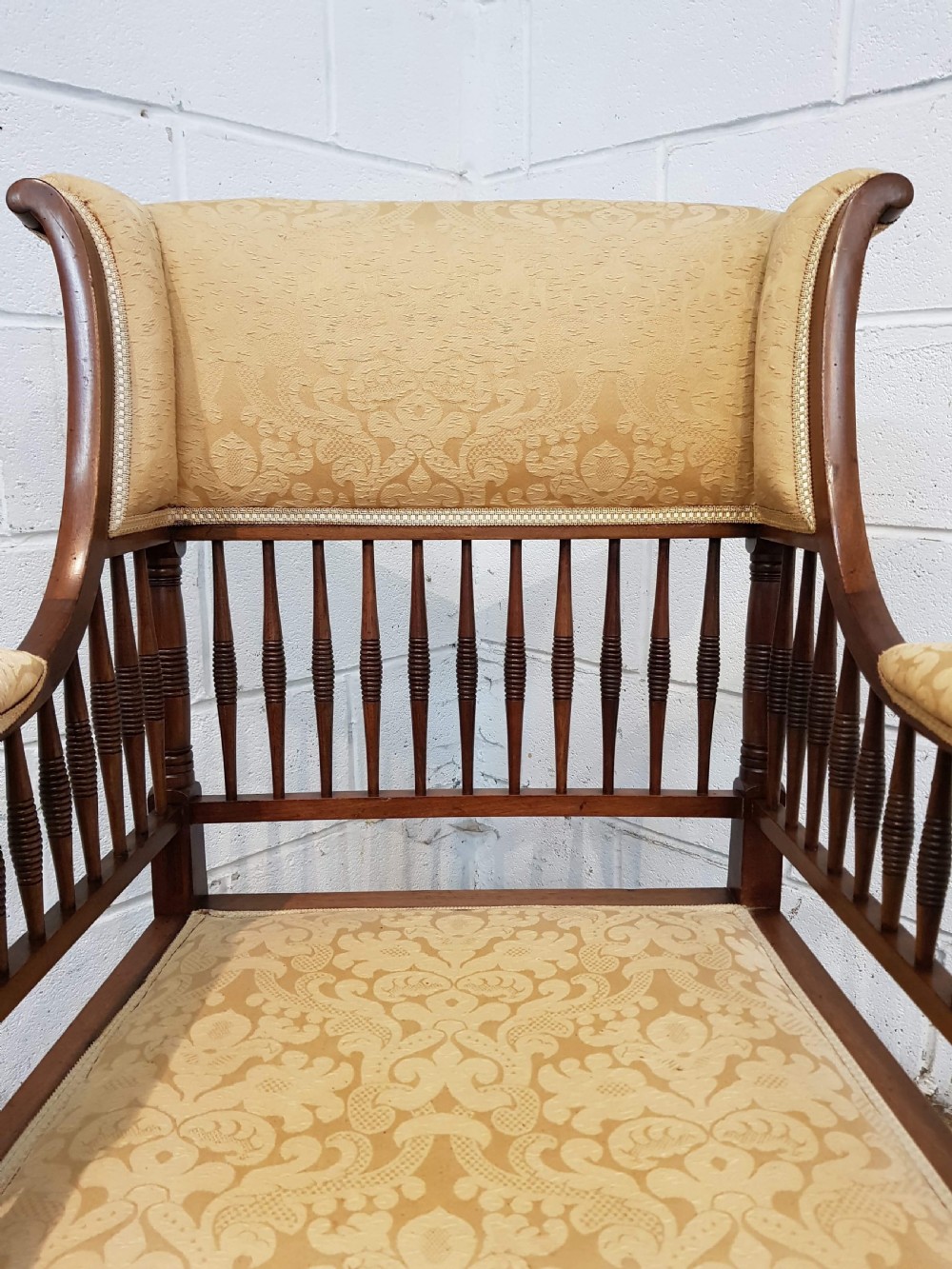 ANTIQUE ARTS AND CRAFTS MAHOGANY FRAMED SALON CHAIR C1890 View III