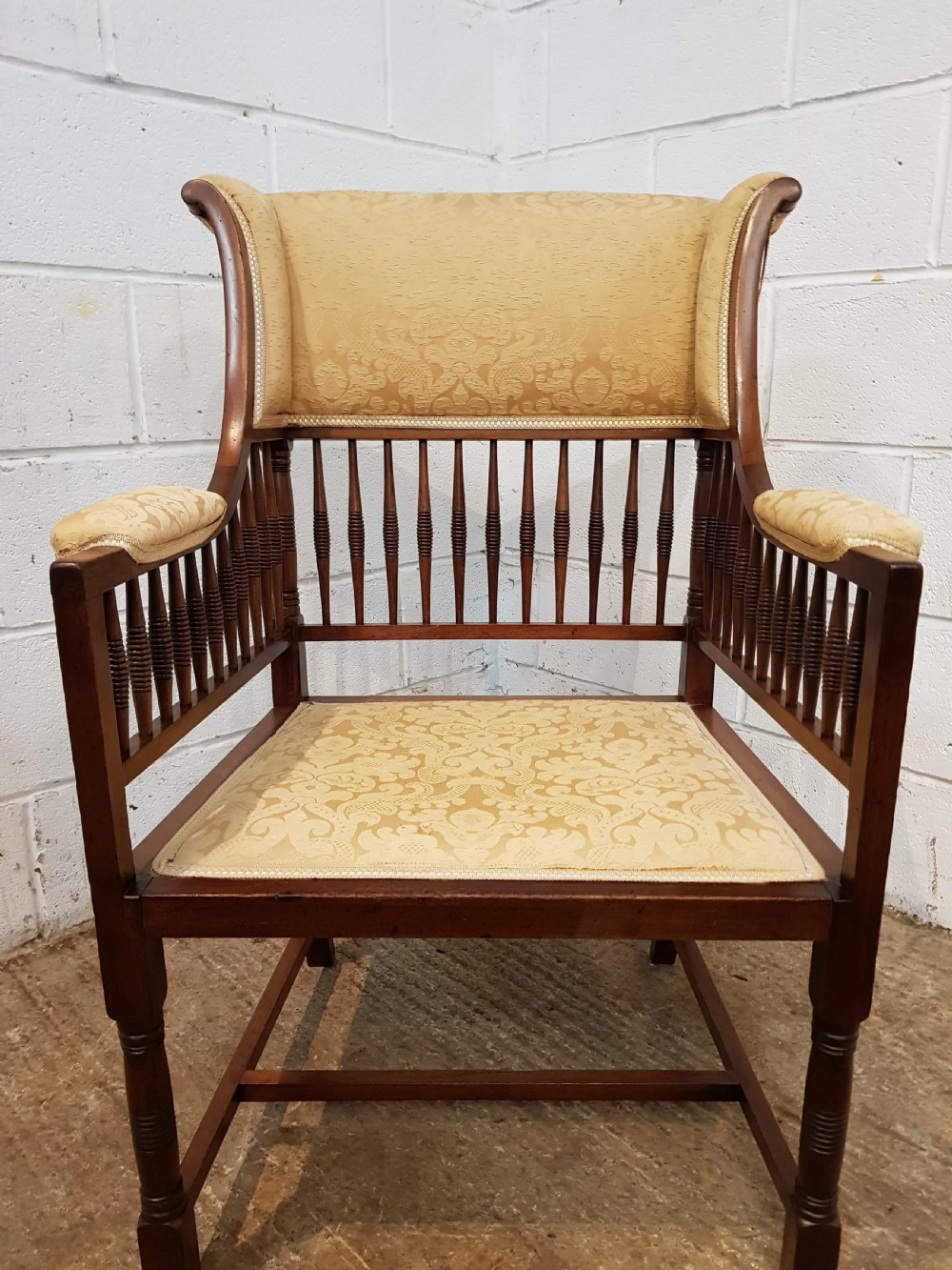ANTIQUE ARTS AND CRAFTS MAHOGANY FRAMED SALON CHAIR C1890 View IV