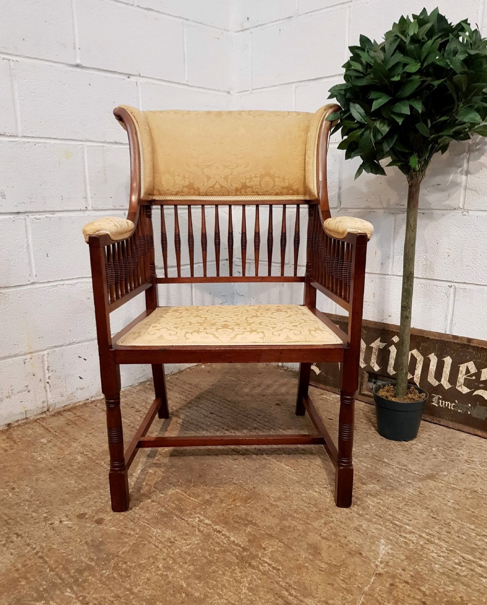 ANTIQUE ARTS AND CRAFTS MAHOGANY FRAMED SALON CHAIR C1890 View V