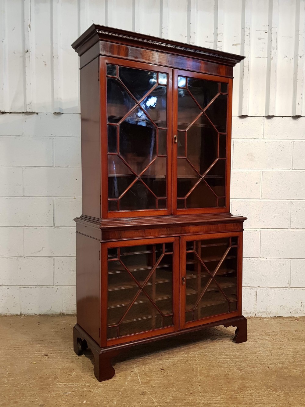 ANTIQUE MAHOGANY ASTRAGAL GLAZED SOLICITORS BOOKCASE C1920 View II