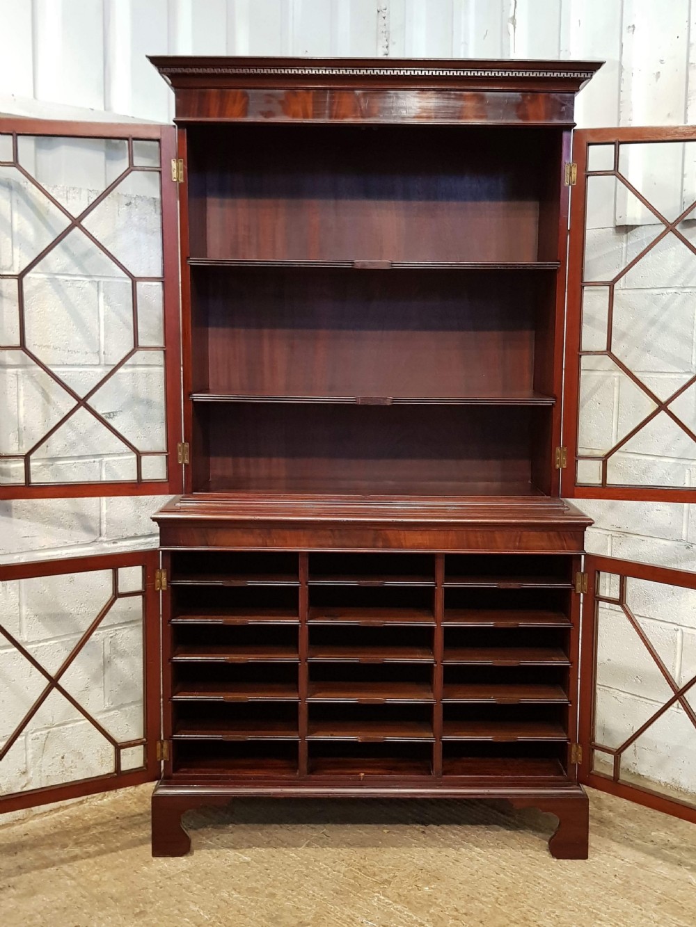 ANTIQUE MAHOGANY ASTRAGAL GLAZED SOLICITORS BOOKCASE C1920 View IV