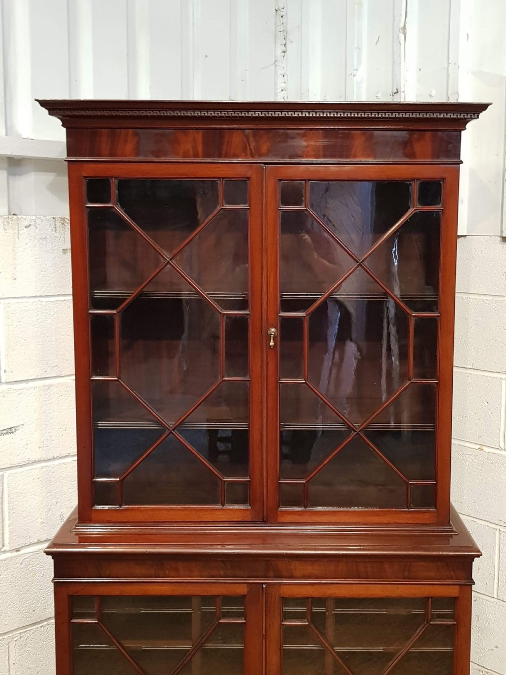 ANTIQUE MAHOGANY ASTRAGAL GLAZED SOLICITORS BOOKCASE C1920 View V