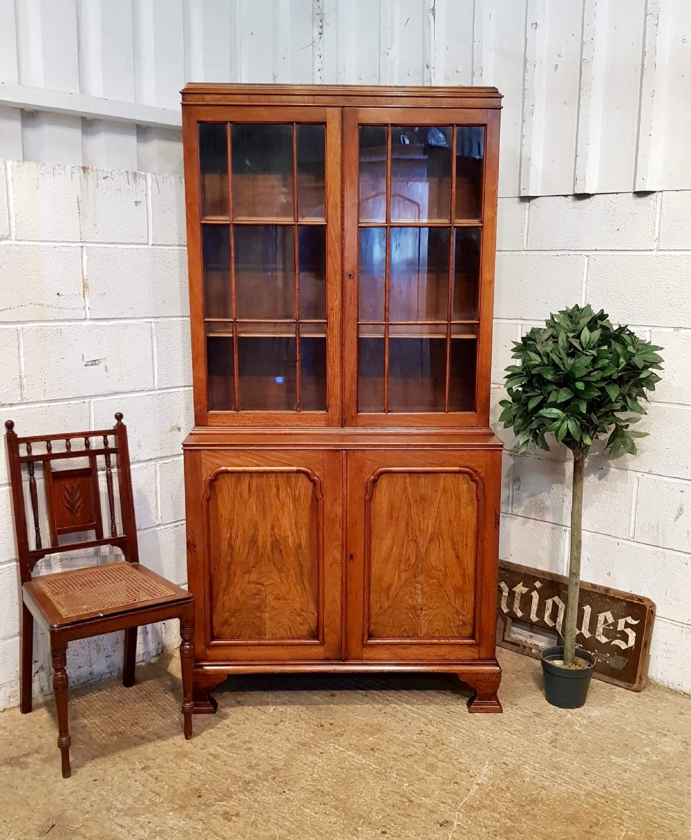 ANTIQUE WALNUT GLAZED LIBRARY BOOKCASE BY WILLEY & LOCKHEAD , GLASGOW C1920