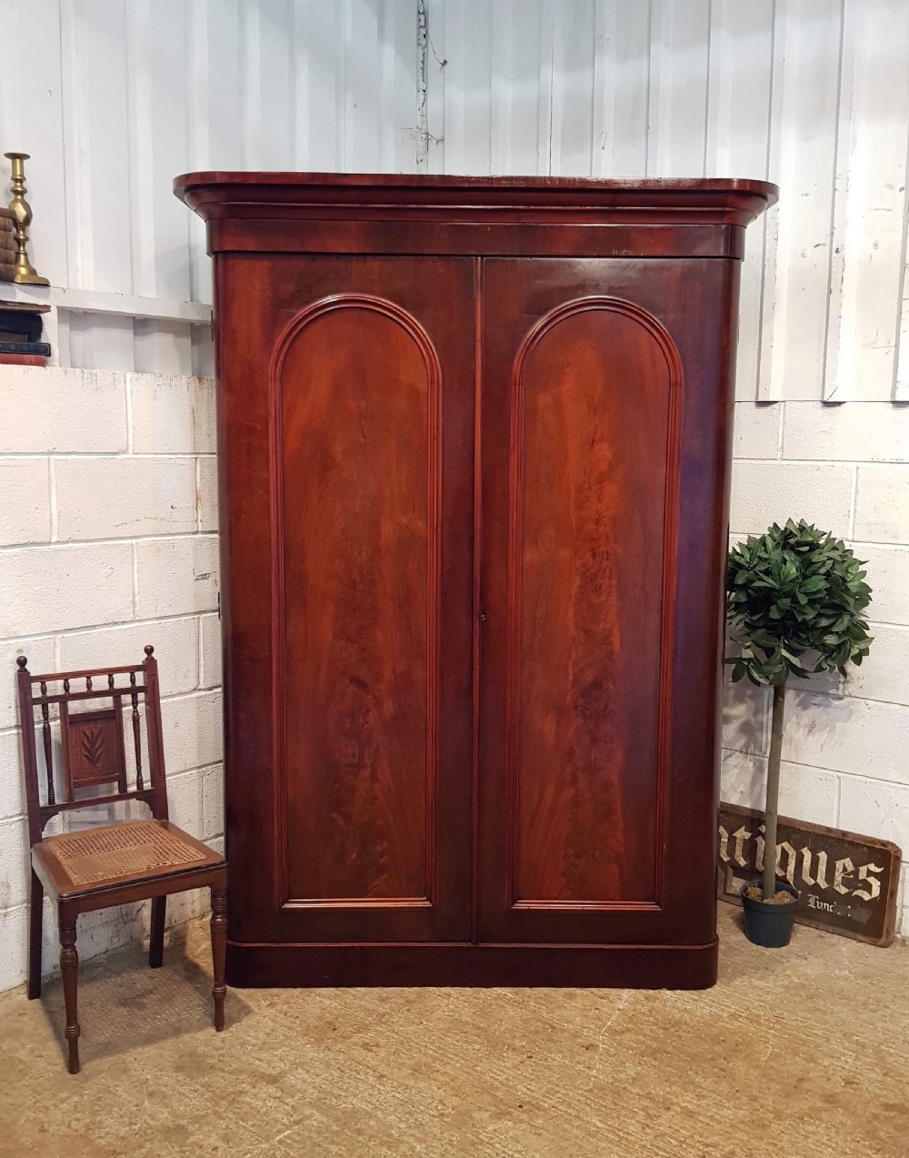 ANTIQUE VICTORIAN MAHOGANY DOUBLE WARDROBE C1880