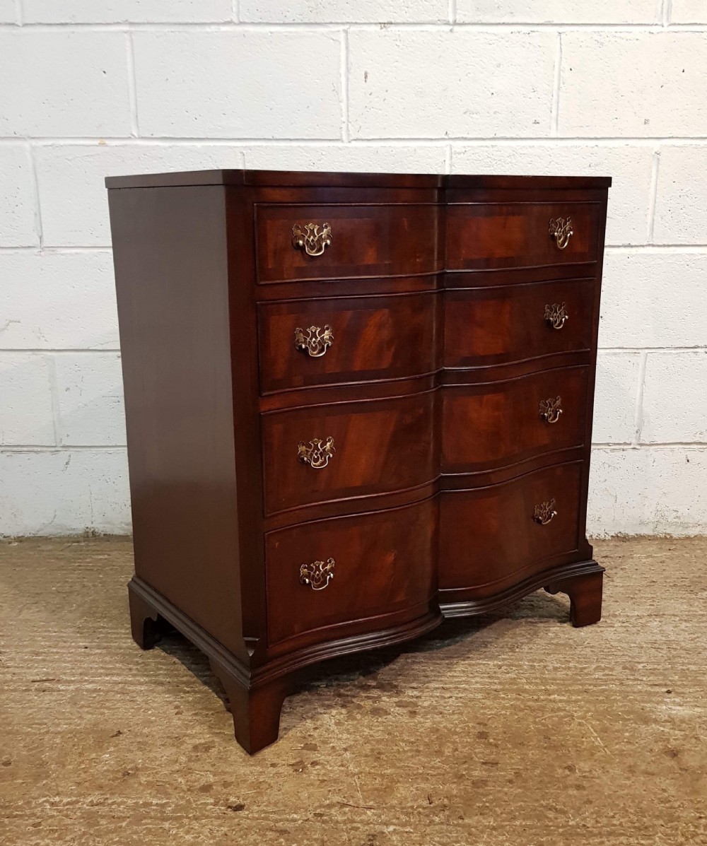 ANTIQUE FLAMED MAHOGANY SERPENTINE CHEST OF DRAWERS C1920 View II