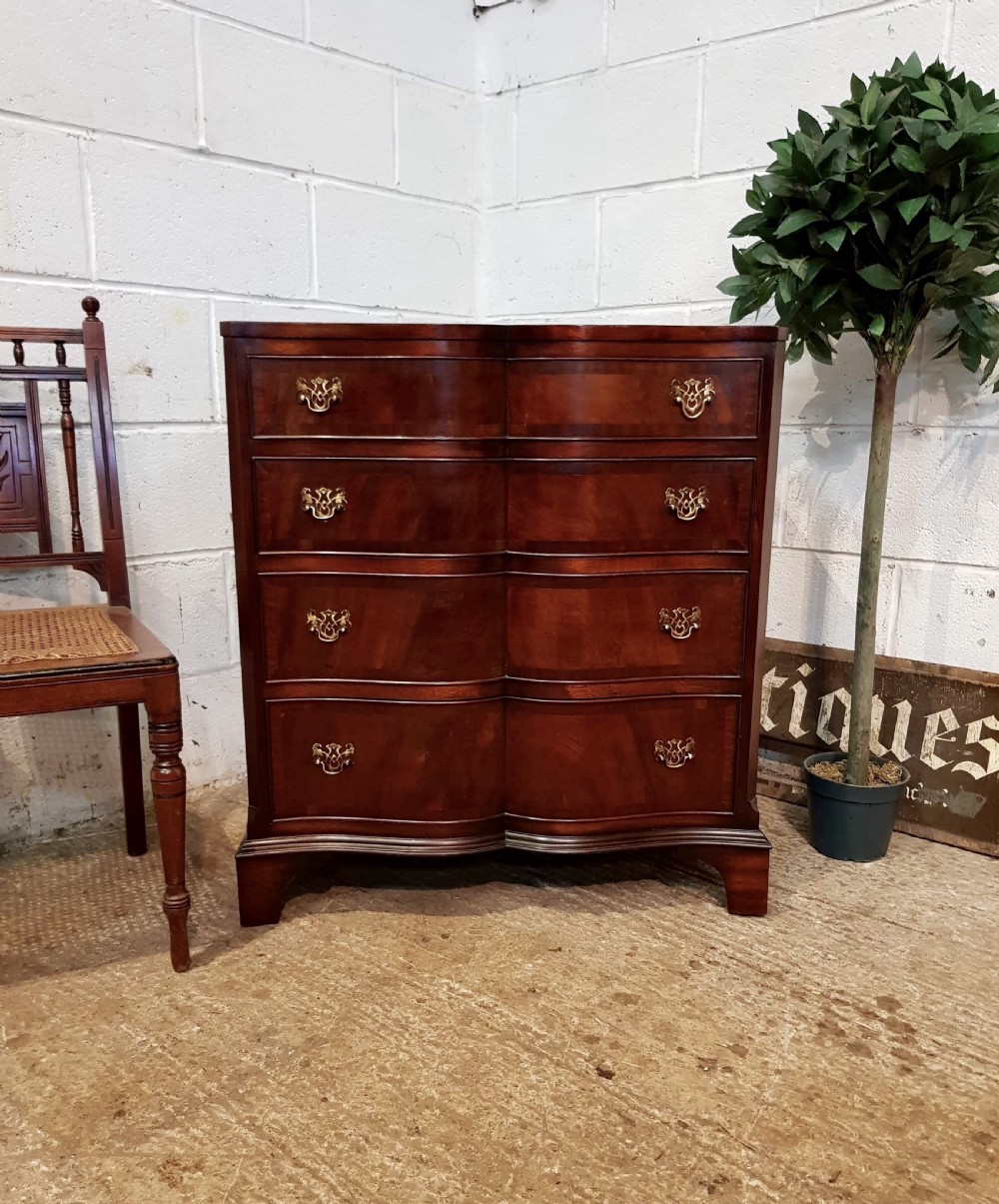 ANTIQUE FLAMED MAHOGANY SERPENTINE CHEST OF DRAWERS C1920 View V