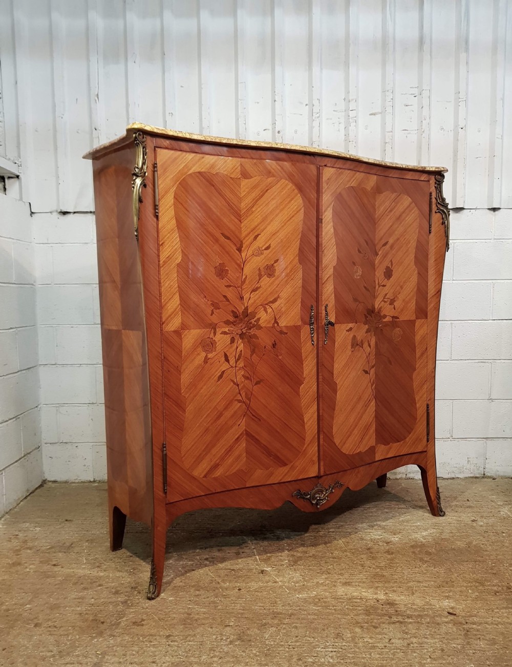 ANTIQUE FRENCH PARQUETRY DECORATIVE  MARBLE TOPPED CABINET C1920 View VII
