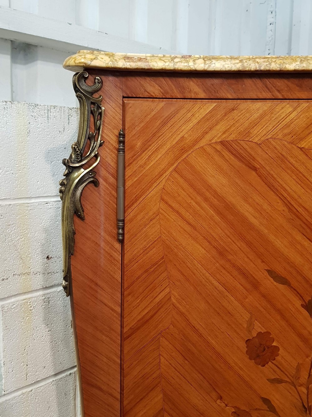 ANTIQUE FRENCH PARQUETRY DECORATIVE  MARBLE TOPPED CABINET C1920 View VIII