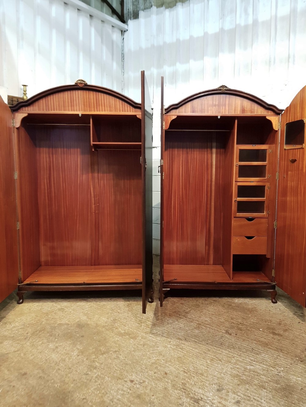 ANTIQUE PAIR SUPERB LADIES & GENTS BURR WALNUT WARDROBES C1920 View V