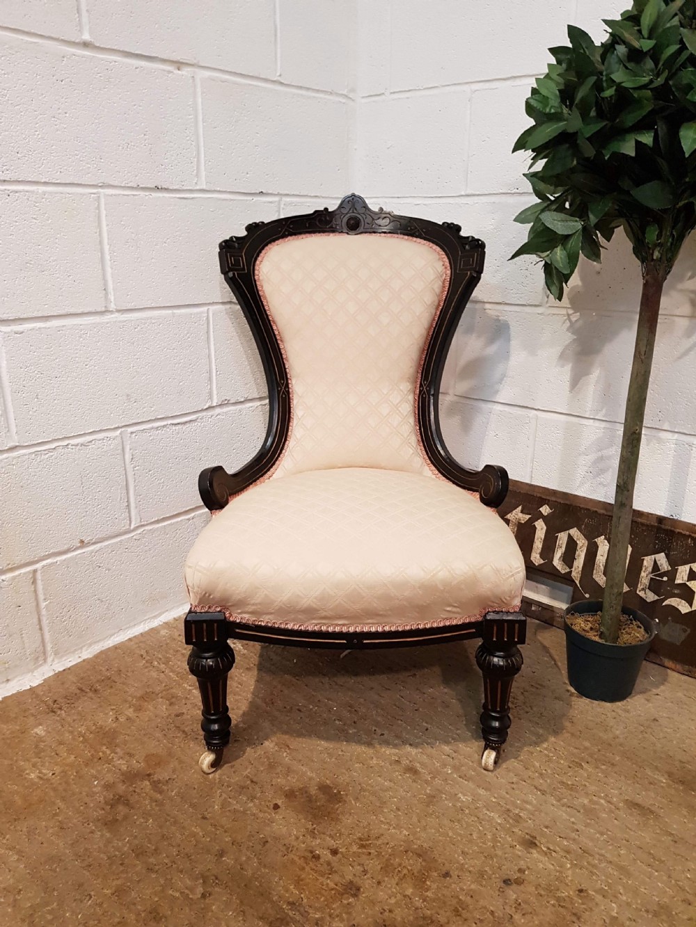 ANTIQUE AESTHETIC VICTORIAN EBONISED SALON ARMCHAIR C1890