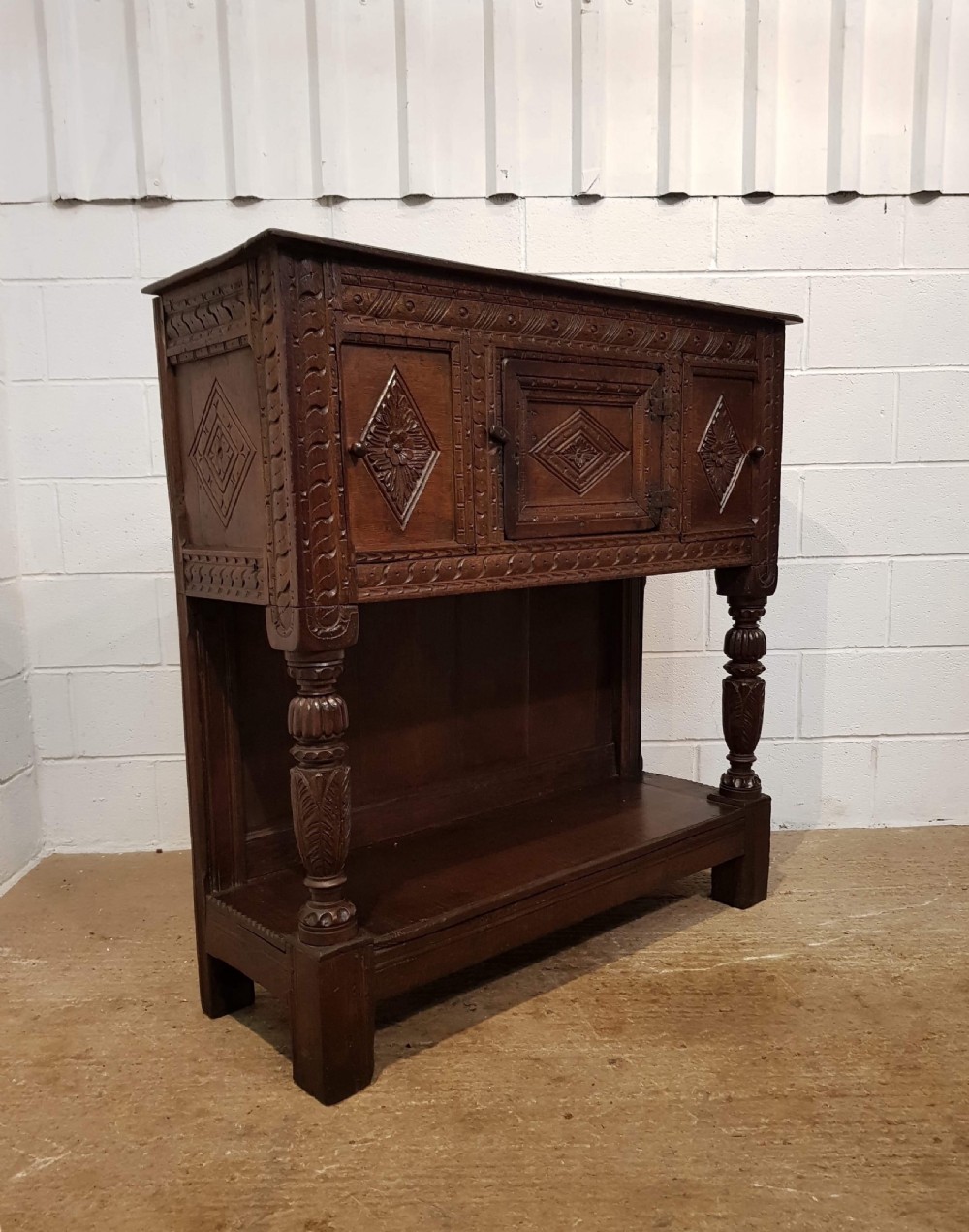 ANTIQUE 18TH CENTURY PERIOD CARVED JOINED OAK BUFFET C1780 View III