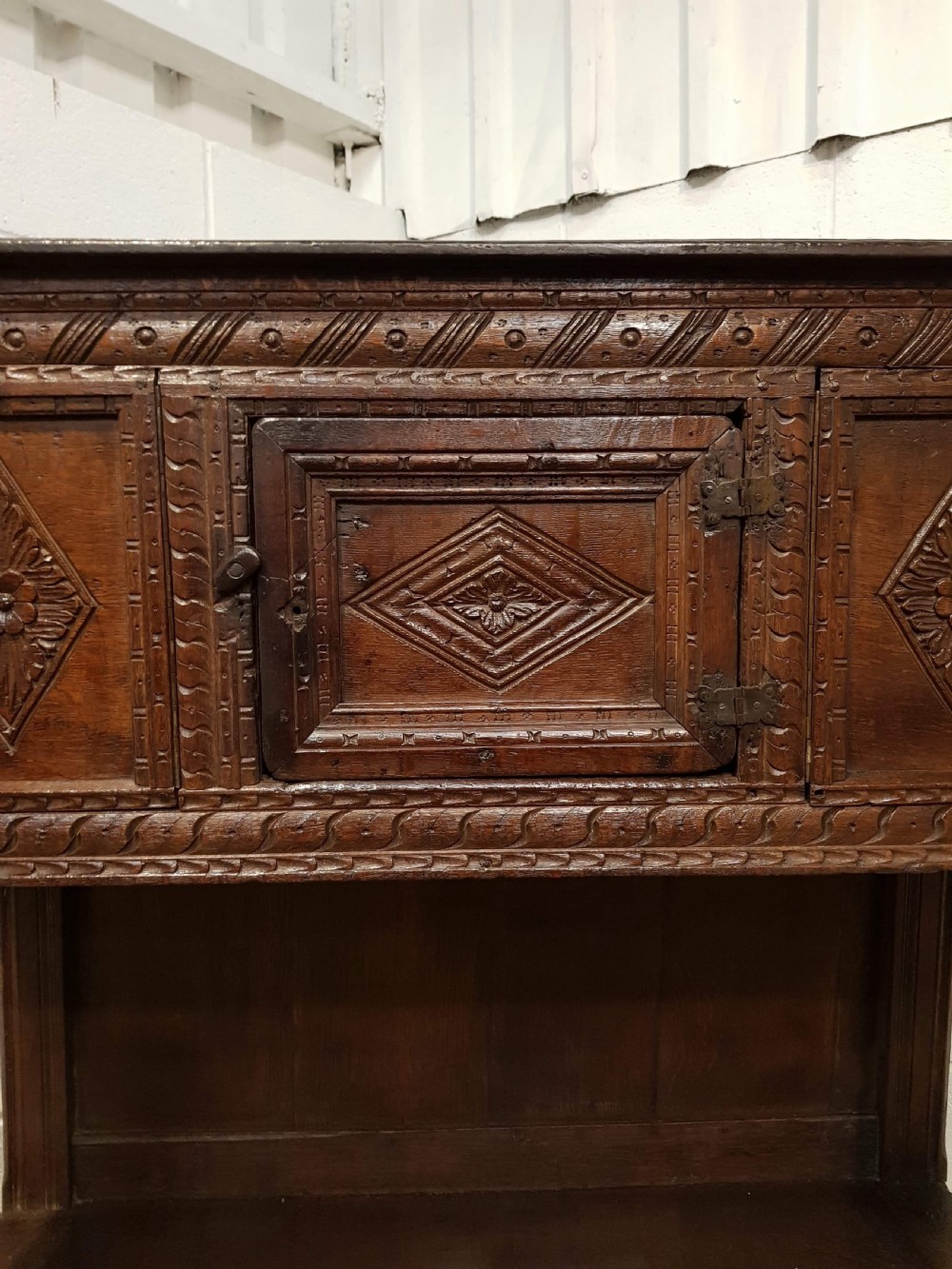 ANTIQUE 18TH CENTURY PERIOD CARVED JOINED OAK BUFFET C1780 View VII