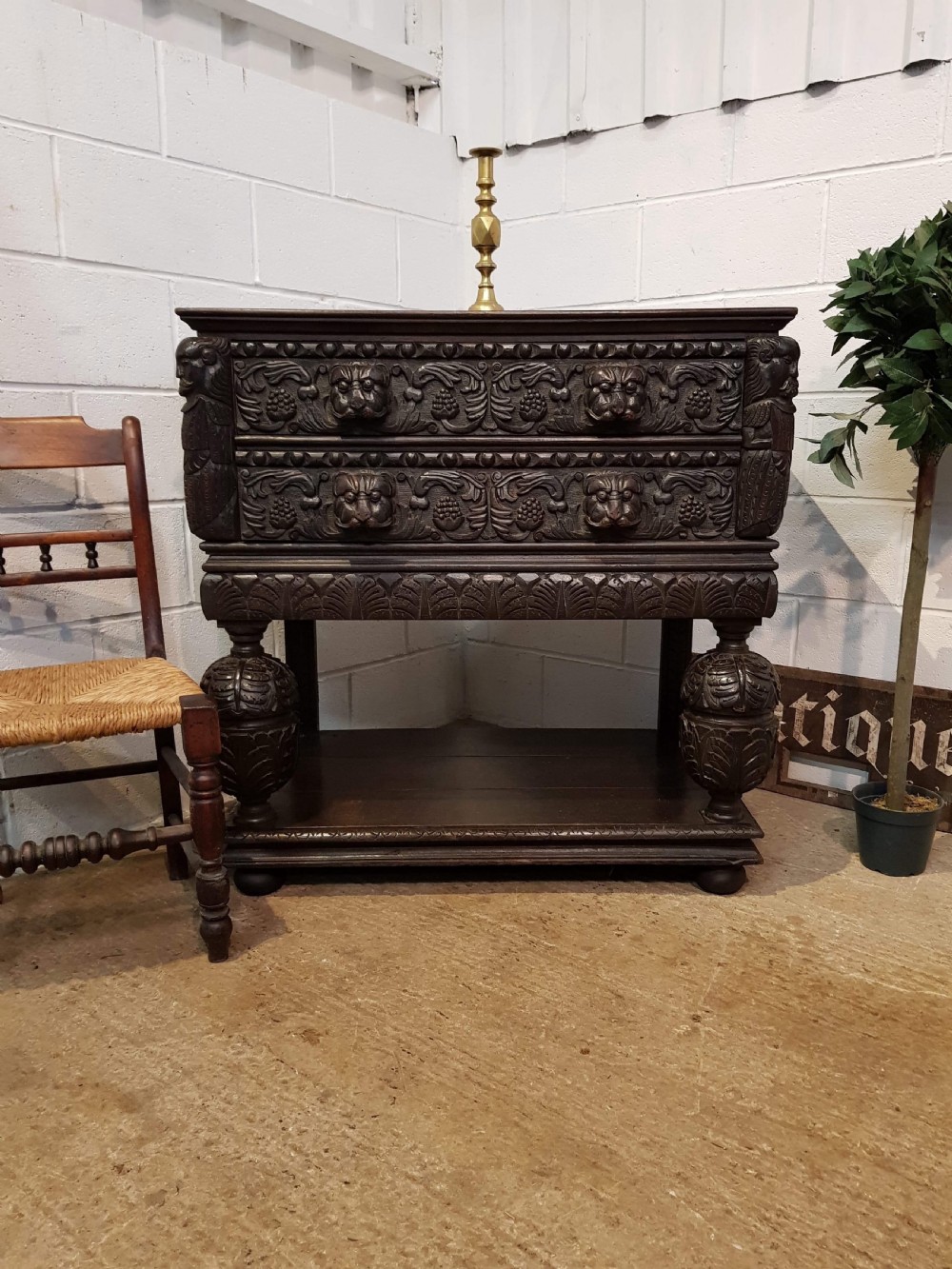 ANTIQUE MID 18TH CENTURY PERIOD CARVED OAK CHEST ON STAND C1740 View IV