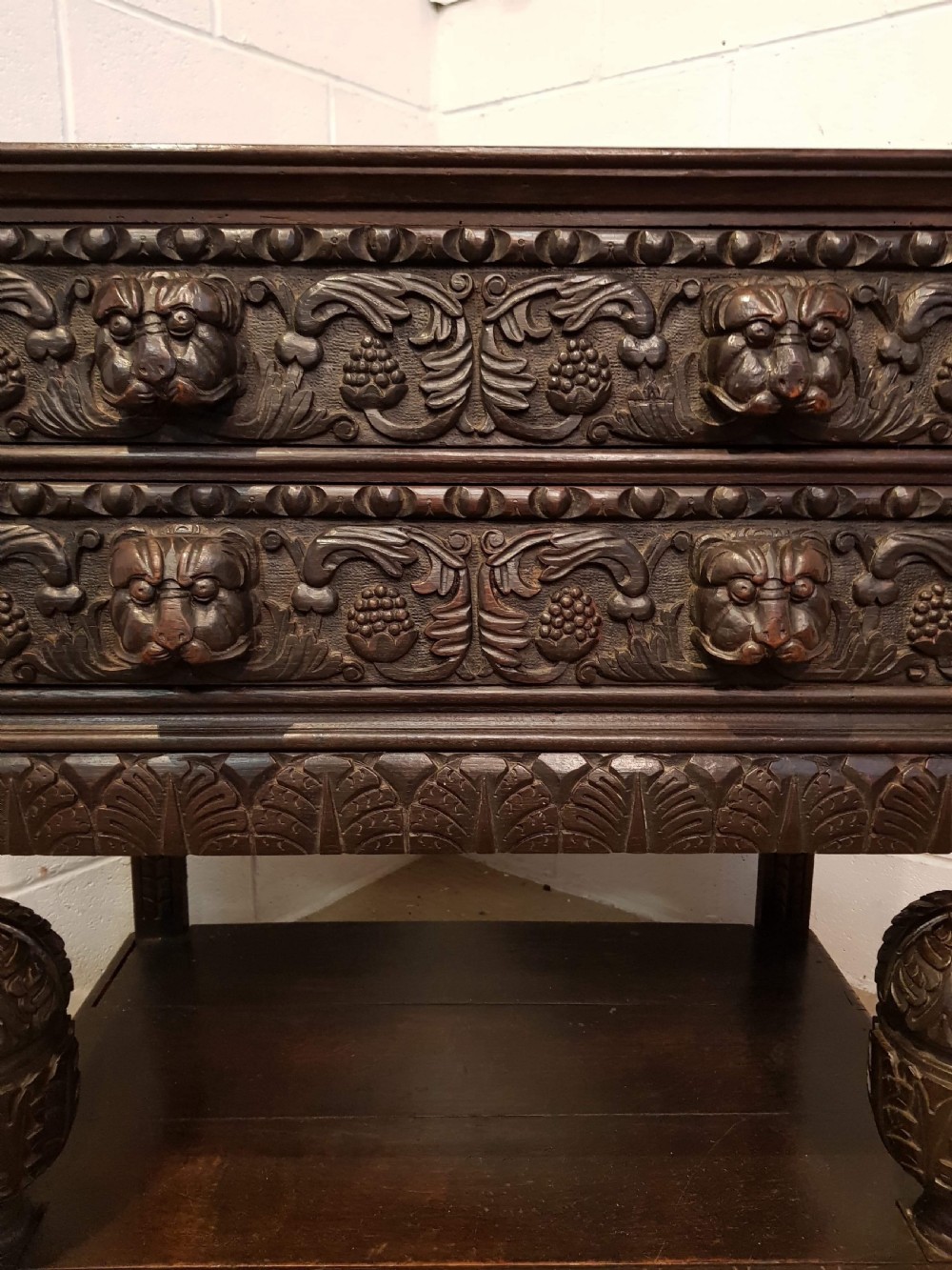 ANTIQUE MID 18TH CENTURY PERIOD CARVED OAK CHEST ON STAND C1740 View VII