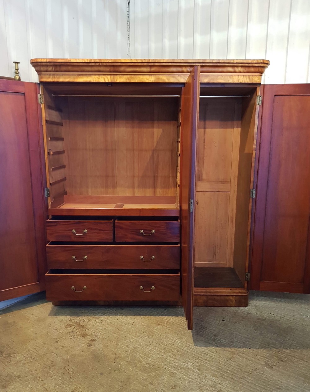 ANTIQUE VICTORIAN SATIN BIRCH TRIPLE WARDROBE C1880 View II