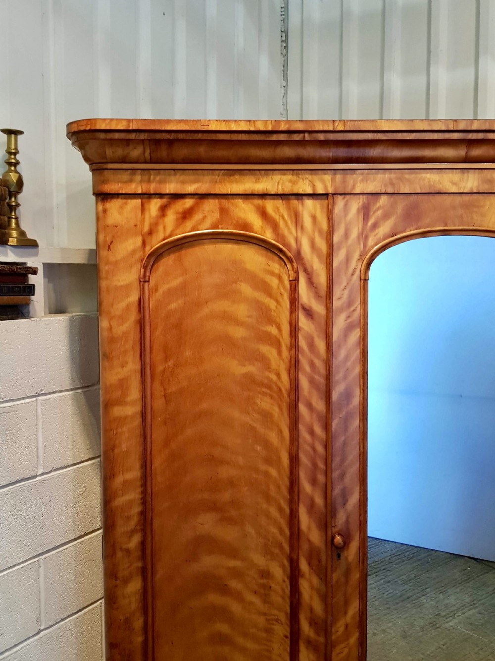 ANTIQUE VICTORIAN SATIN BIRCH TRIPLE WARDROBE C1880 View V