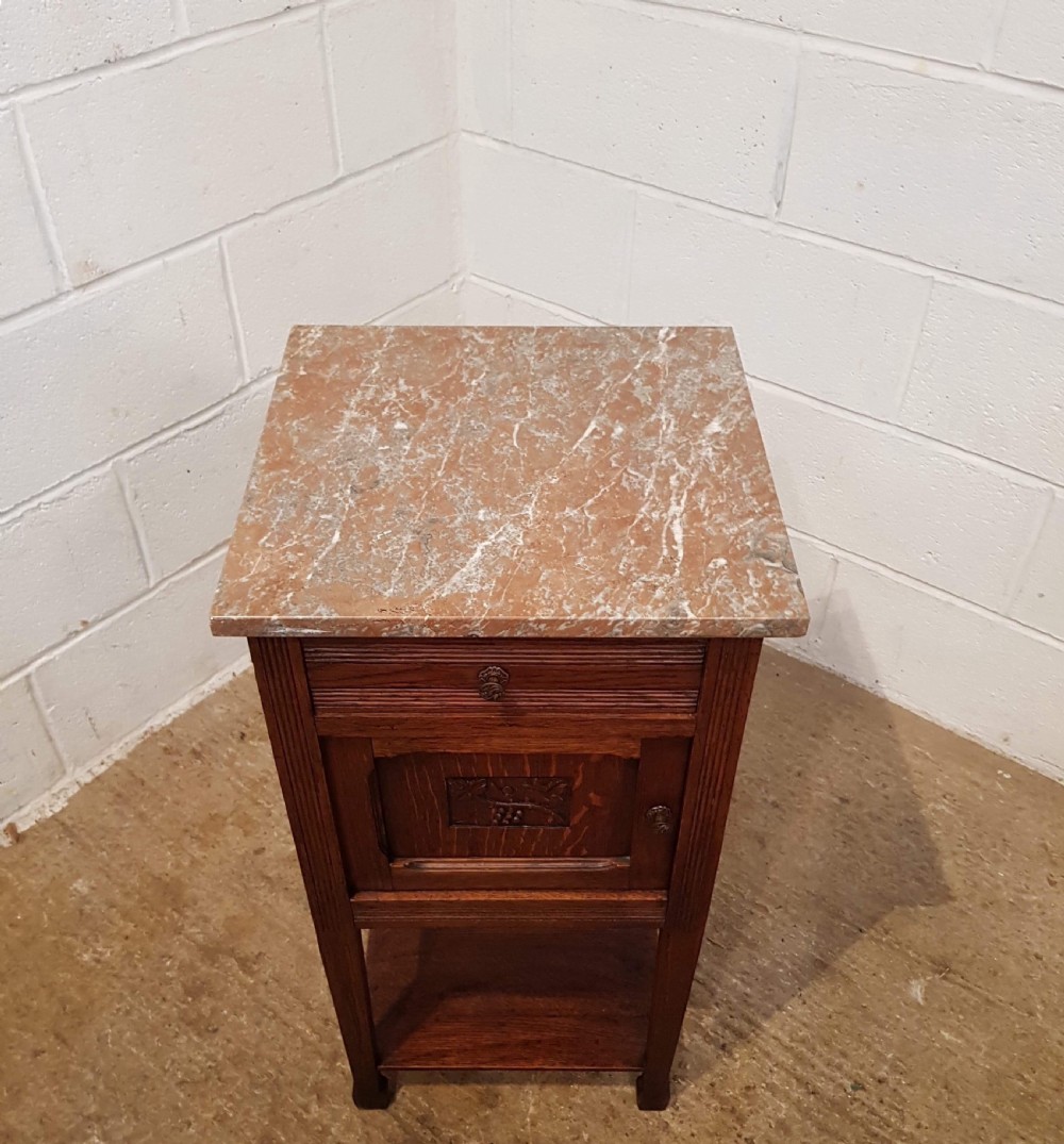 ANTIQUE PAIR FRENCH 19TH CENTURY MARBLE TOPPED OAK BEDSIDE CABINETS C1880 View II