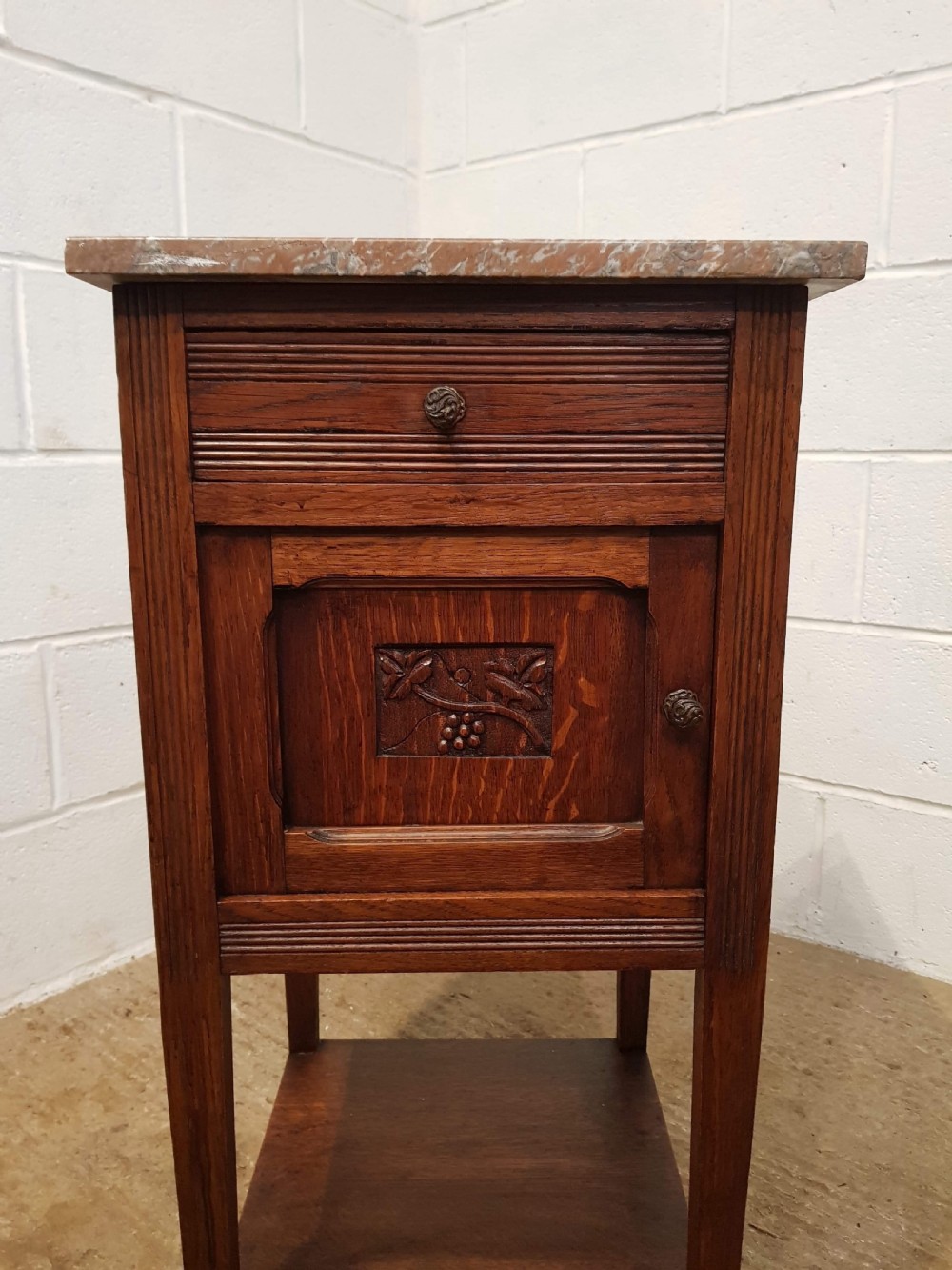ANTIQUE PAIR FRENCH 19TH CENTURY MARBLE TOPPED OAK BEDSIDE CABINETS C1880 View IV