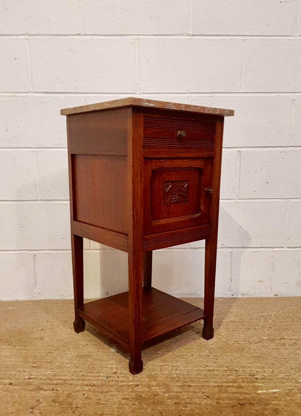 ANTIQUE PAIR FRENCH 19TH CENTURY MARBLE TOPPED OAK BEDSIDE CABINETS C1880 View V