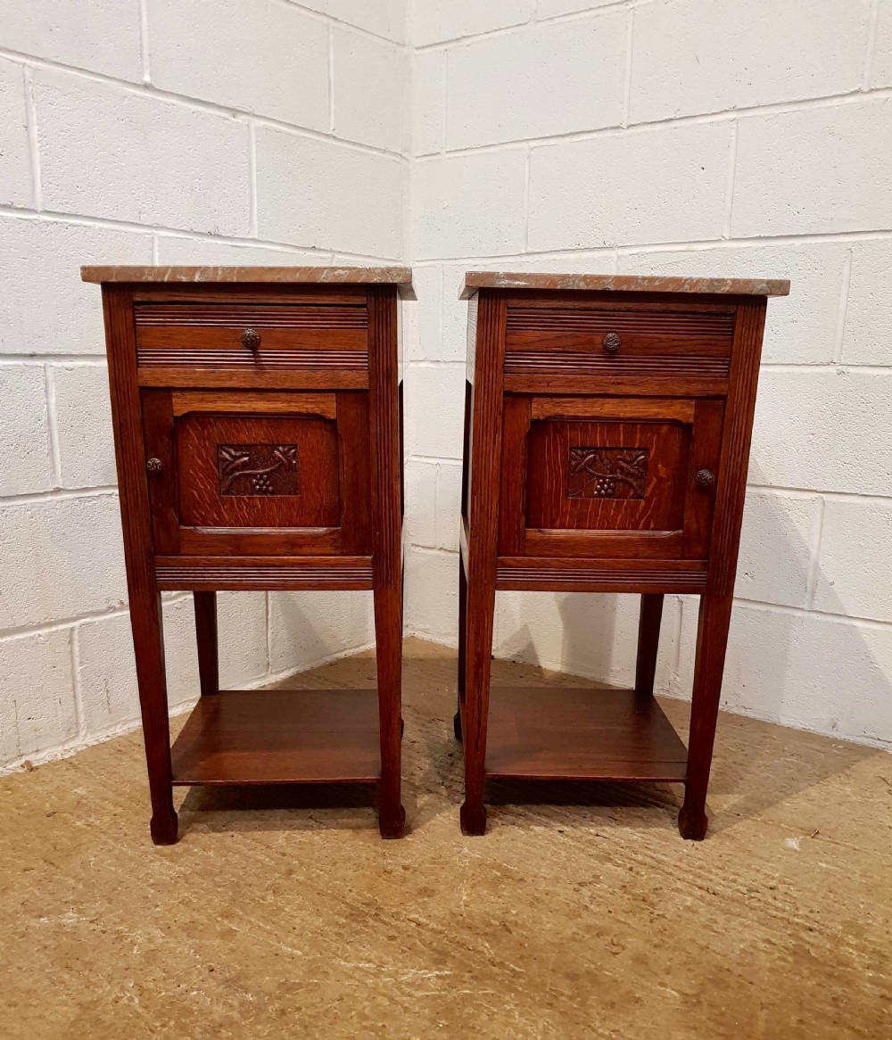 ANTIQUE PAIR FRENCH 19TH CENTURY MARBLE TOPPED OAK BEDSIDE CABINETS C1880 View VI
