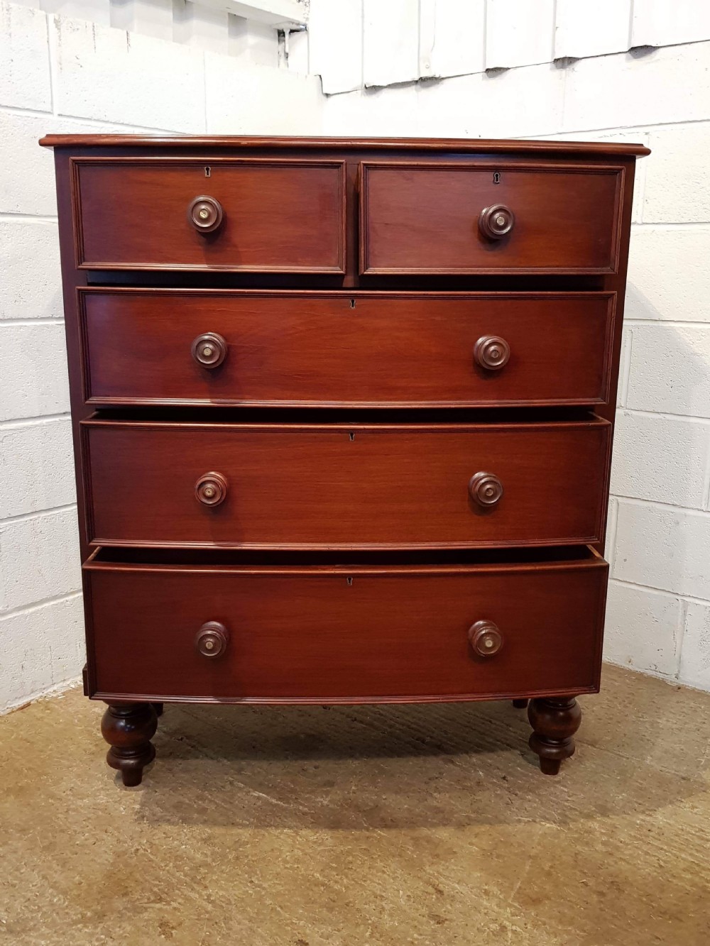 ANTIQUE VICTORIAN MAHOGANY BOW FRONT CHEST OF DRAWERS C1880 View IV