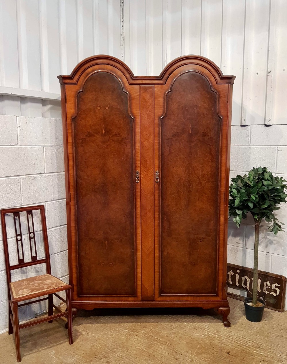 ANTIQUE BURR WALNUT DOUBLE WARDROBE BY WARING & GILLOWS C1920