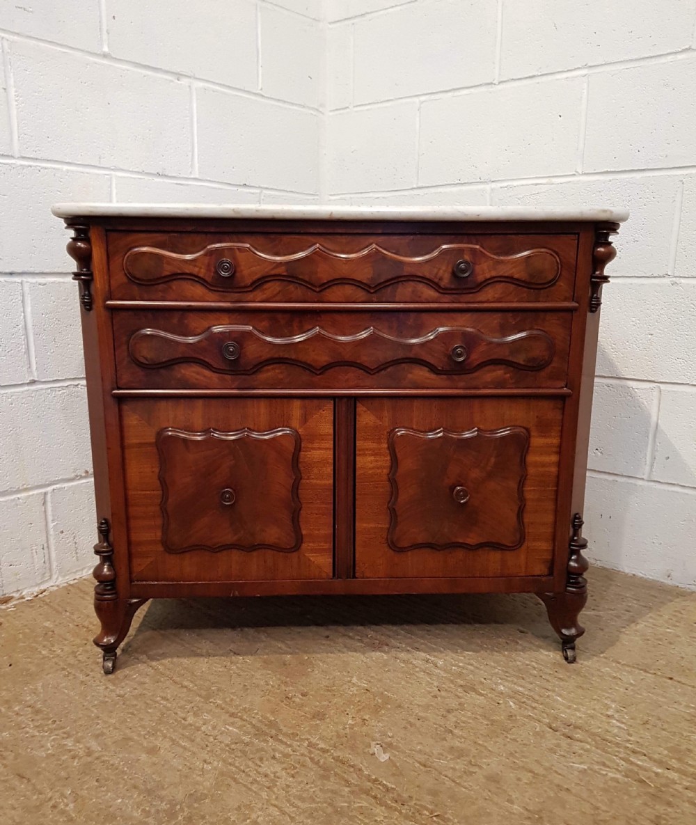 ANTIQUE 19TH CENTURY BIEDERMEIER MAHOGANY MARBLE TOPPED WASHSTAND C1880 View II