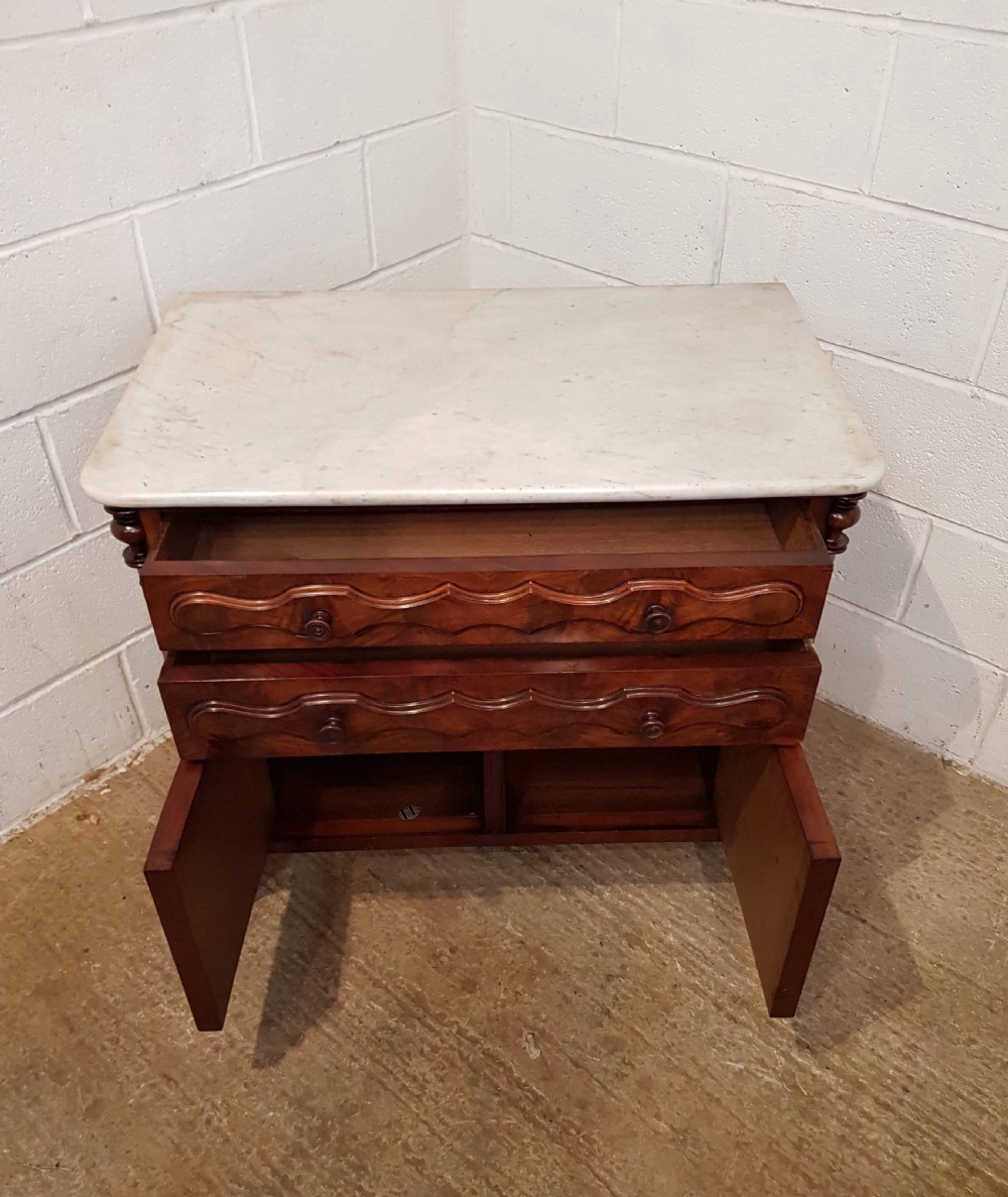 ANTIQUE 19TH CENTURY BIEDERMEIER MAHOGANY MARBLE TOPPED WASHSTAND C1880 View V