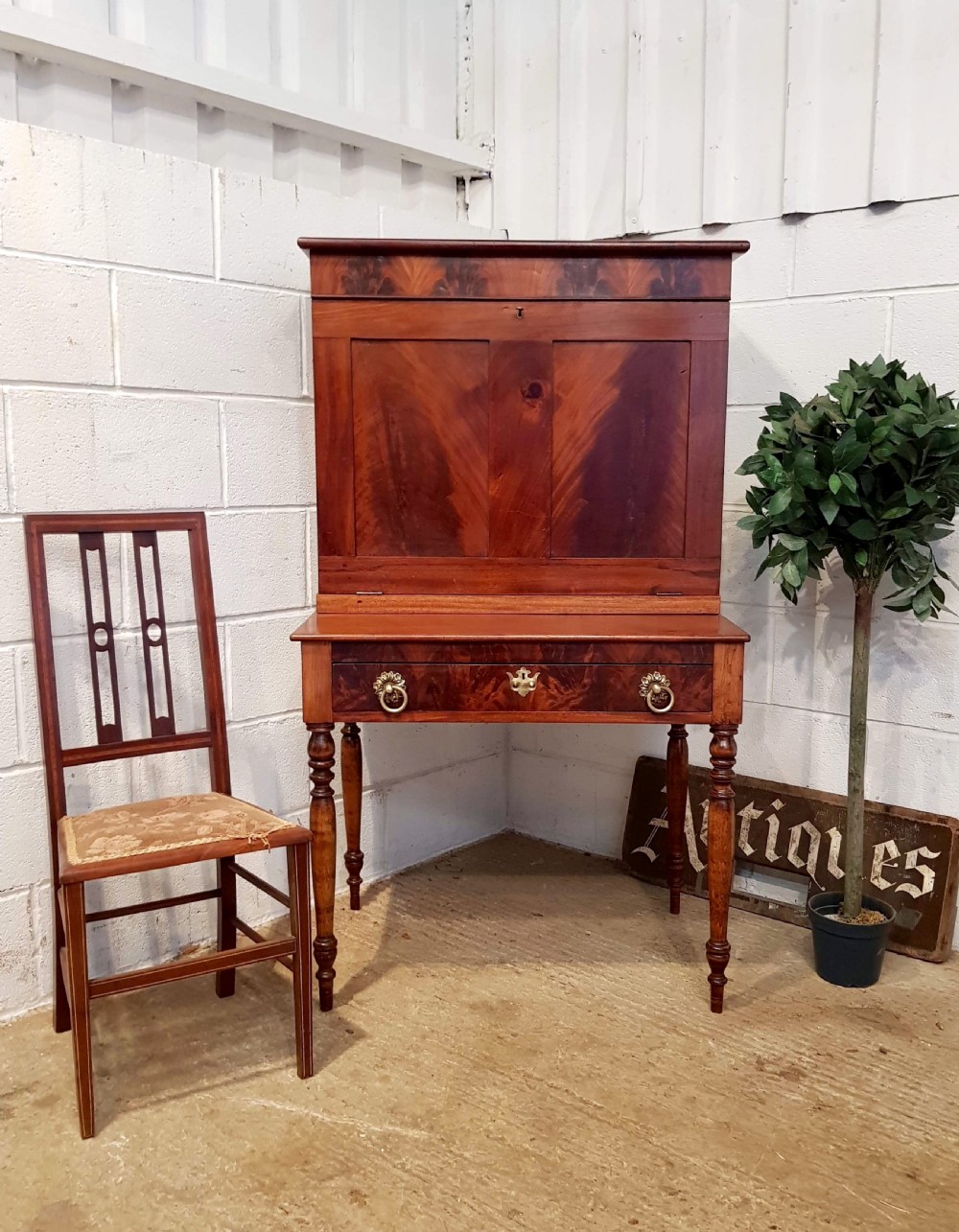 ANTIQUE EARLY 19TH CENTURY MAHOGANY SECRETAIRE CABINET with secret compartment C1840