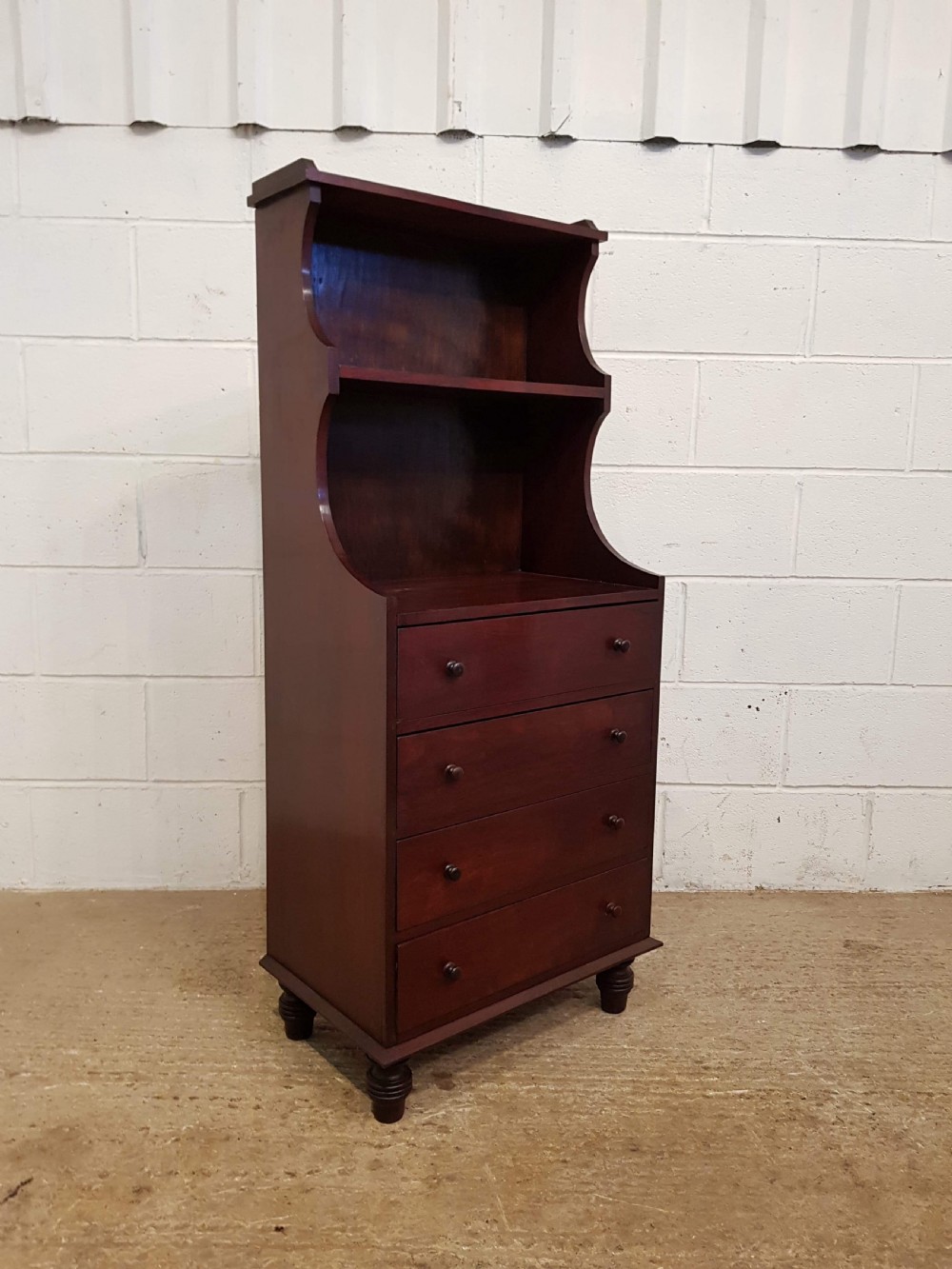 ANTIQUE EDWARDIAN MAHOGANY OPEN WATERFALL BOOKCASE ON CHEST OF DRAWERS  C1900 View VI